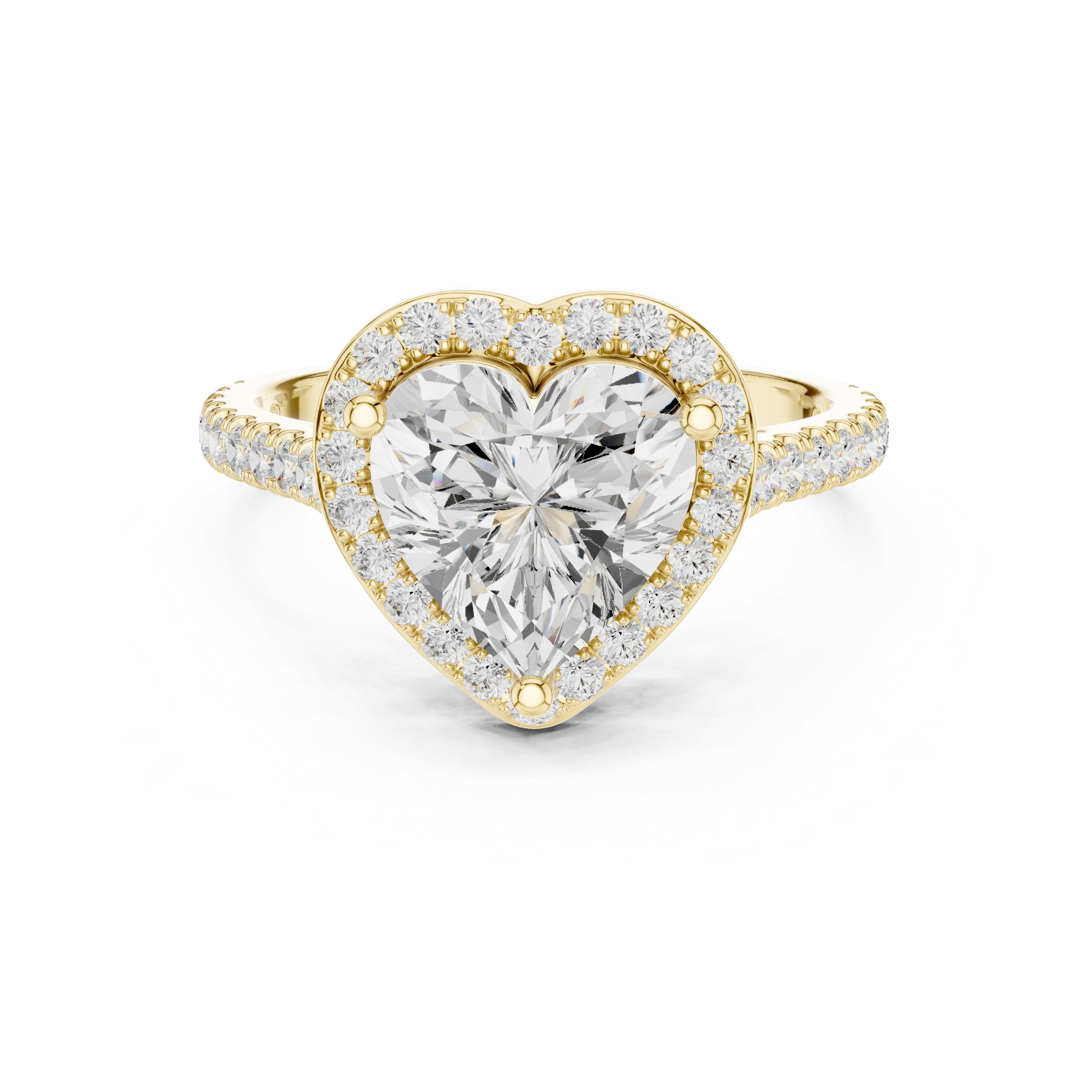 Heart Cut Halo Engagement Ring with Pavé Band in Yellow Gold - VYKA Diamonds