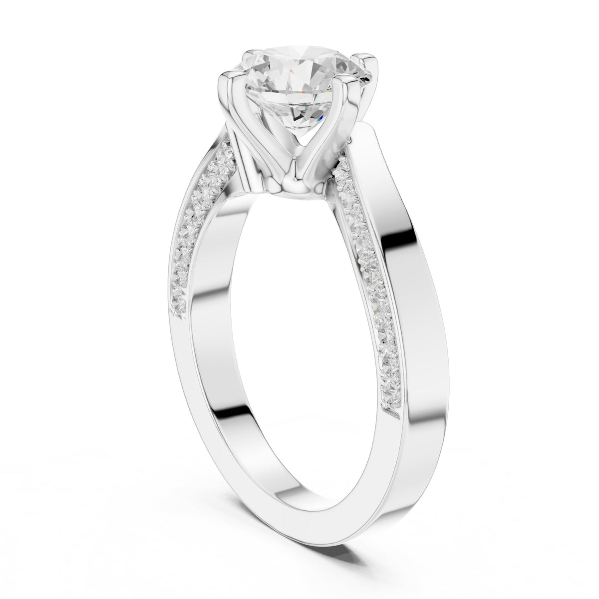 Round Diamond Engagement Ring with Asymmetric Bypass Pavé Band