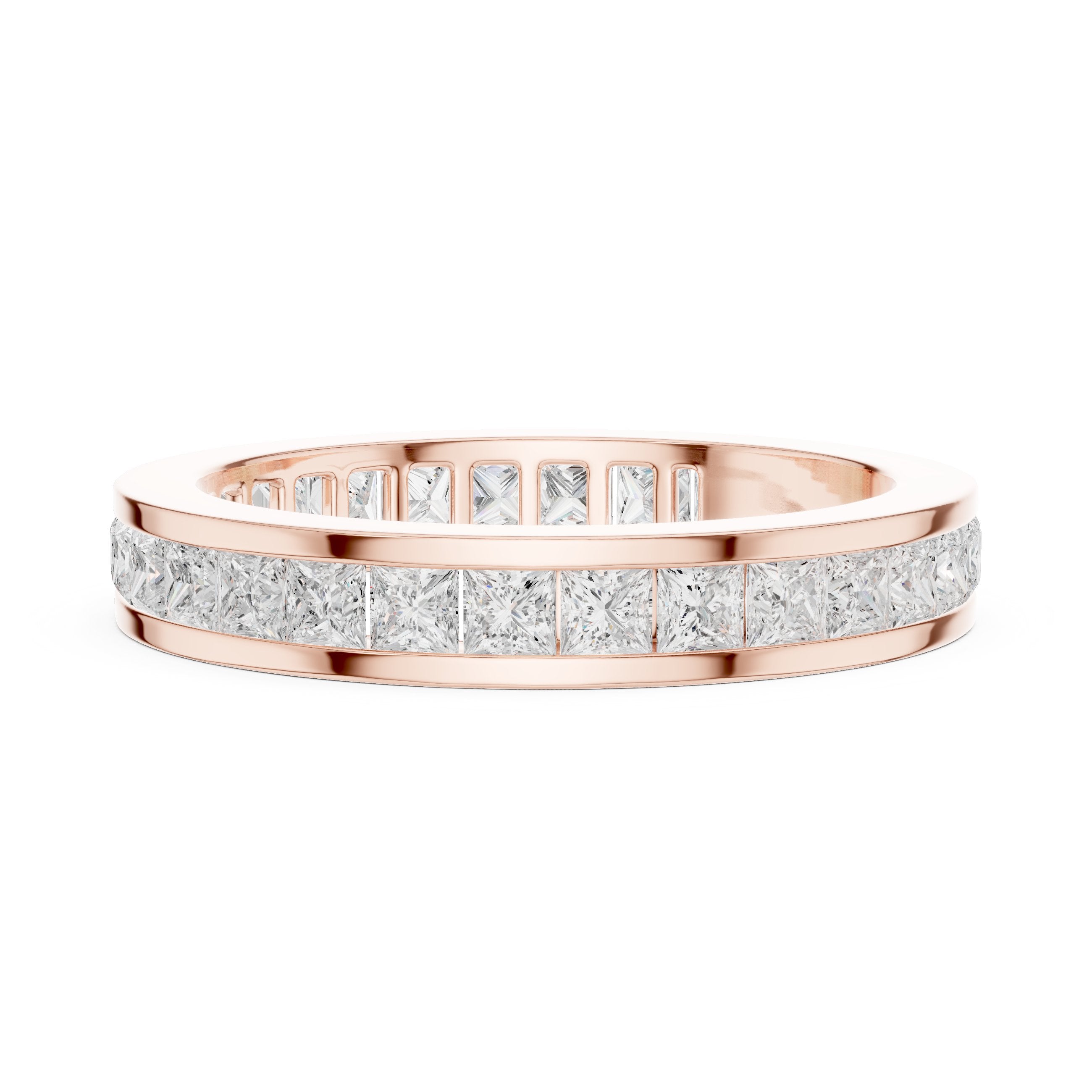 Princess Cut Diamond Channel Set Eternity Band in Rose Gold - VYKA Diamonds