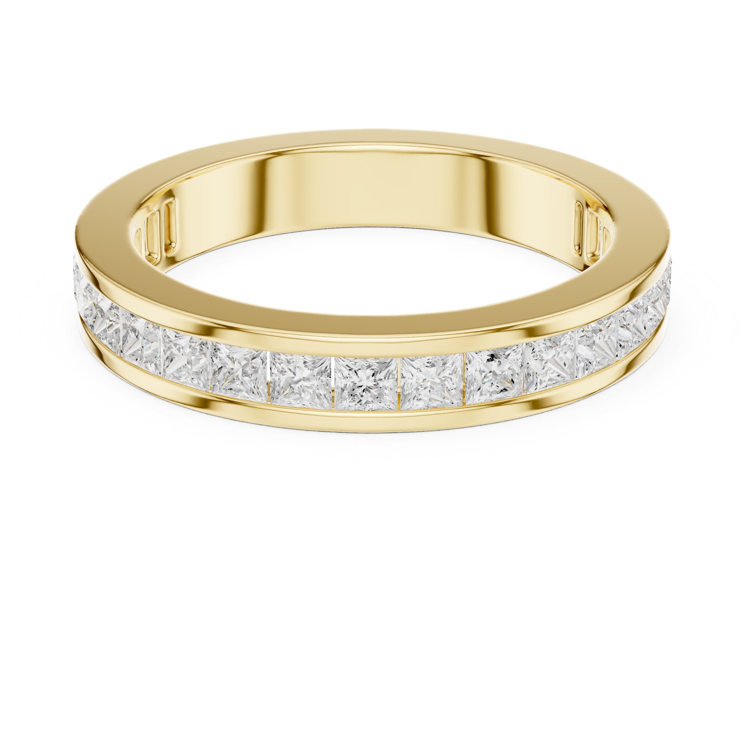 Princess Cut Diamond Channel Set Eternity Band in Yellow Gold - VYKA Diamonds