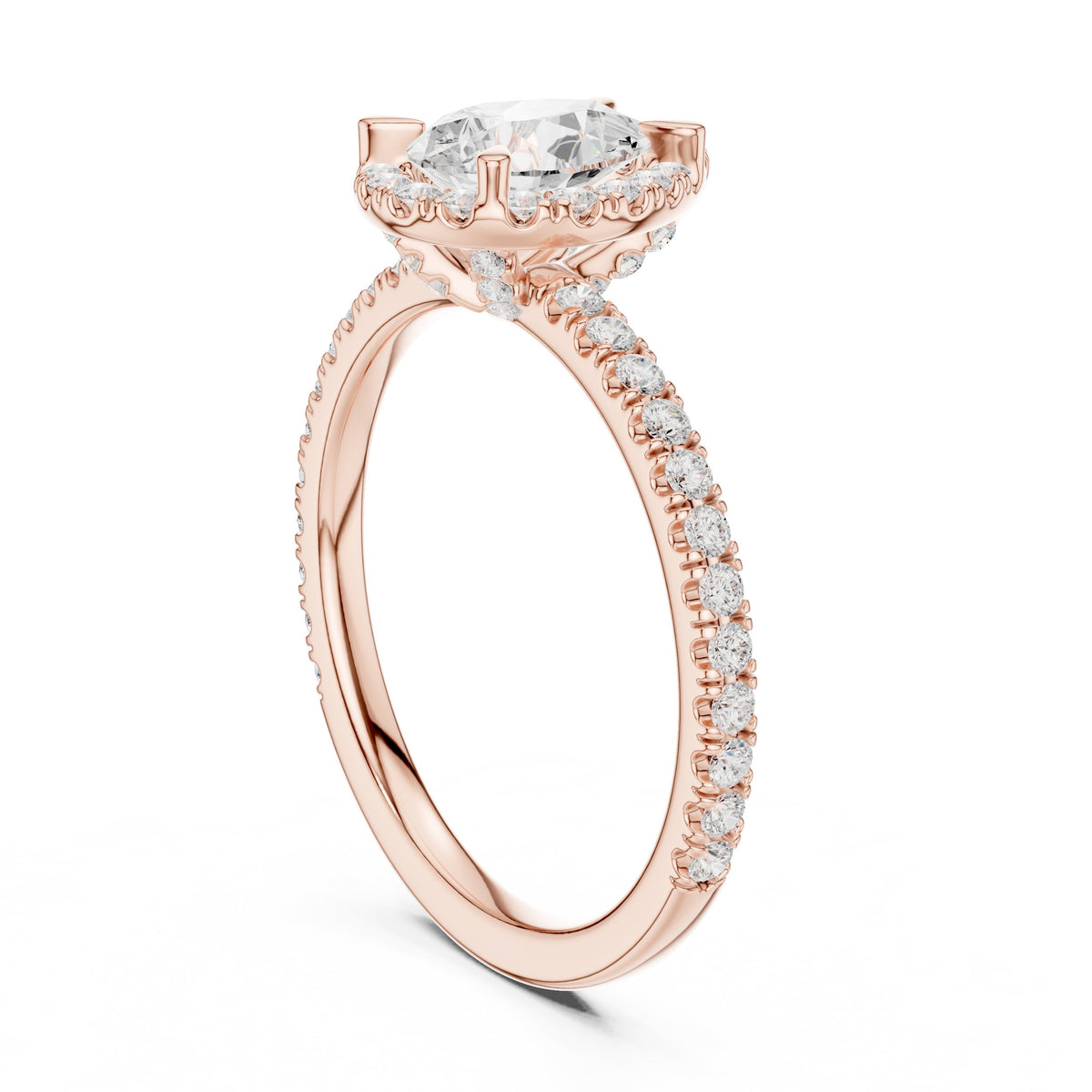 Pear Diamond Halo Engagement Ring with Pavé Band