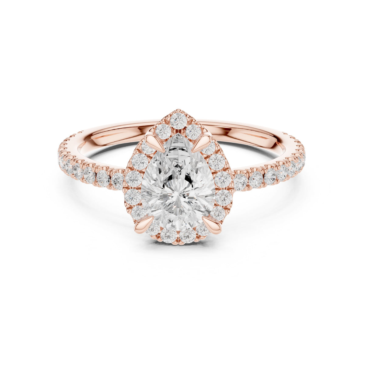 Pear Diamond Halo Engagement Ring with Pavé Band