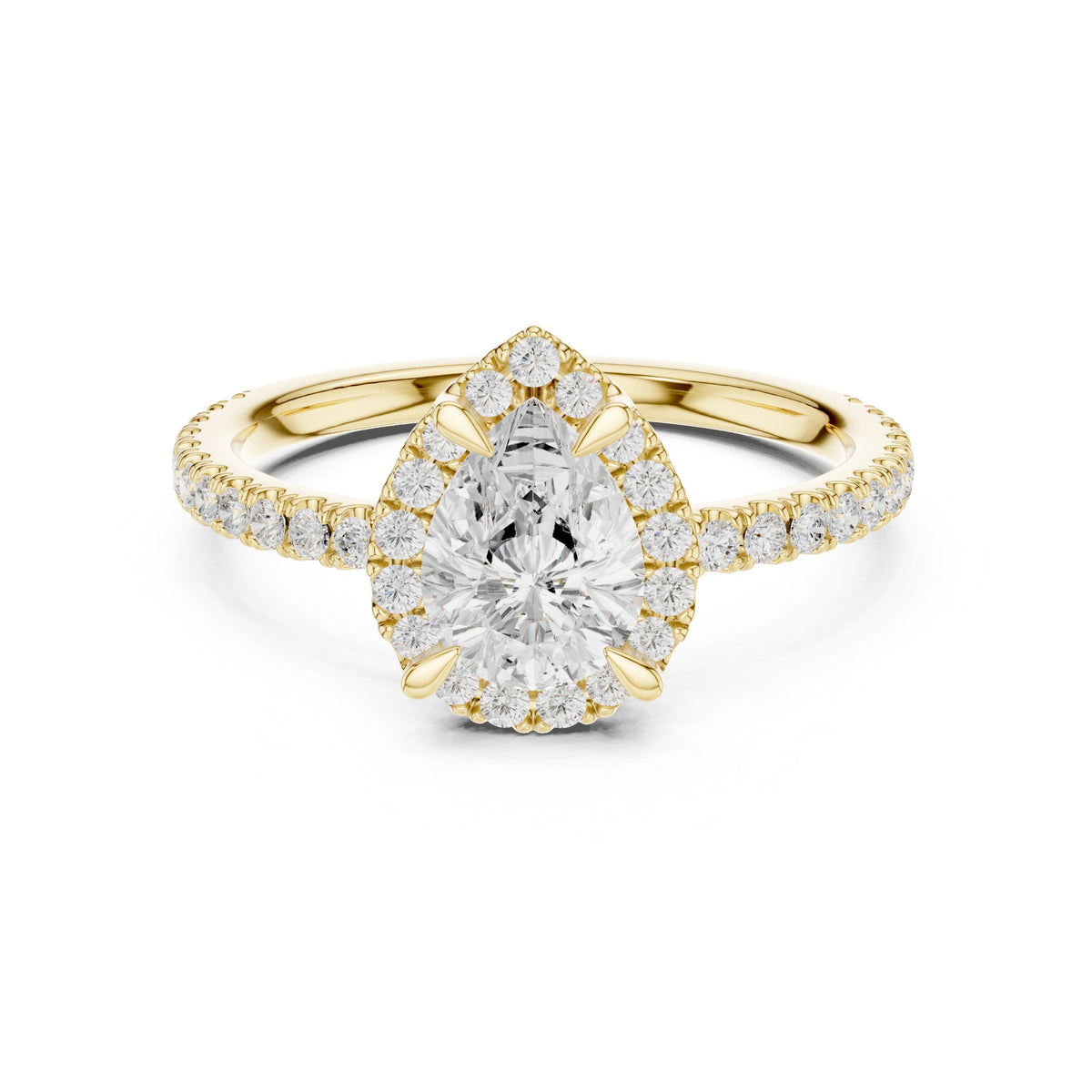 Pear Diamond Halo Engagement Ring with Pavé Band