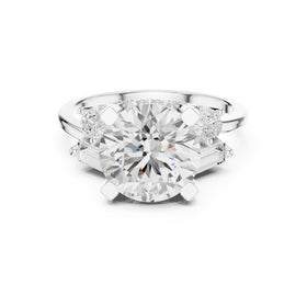 Round Diamond Engagement Ring with Pear and Baguette Side Accents