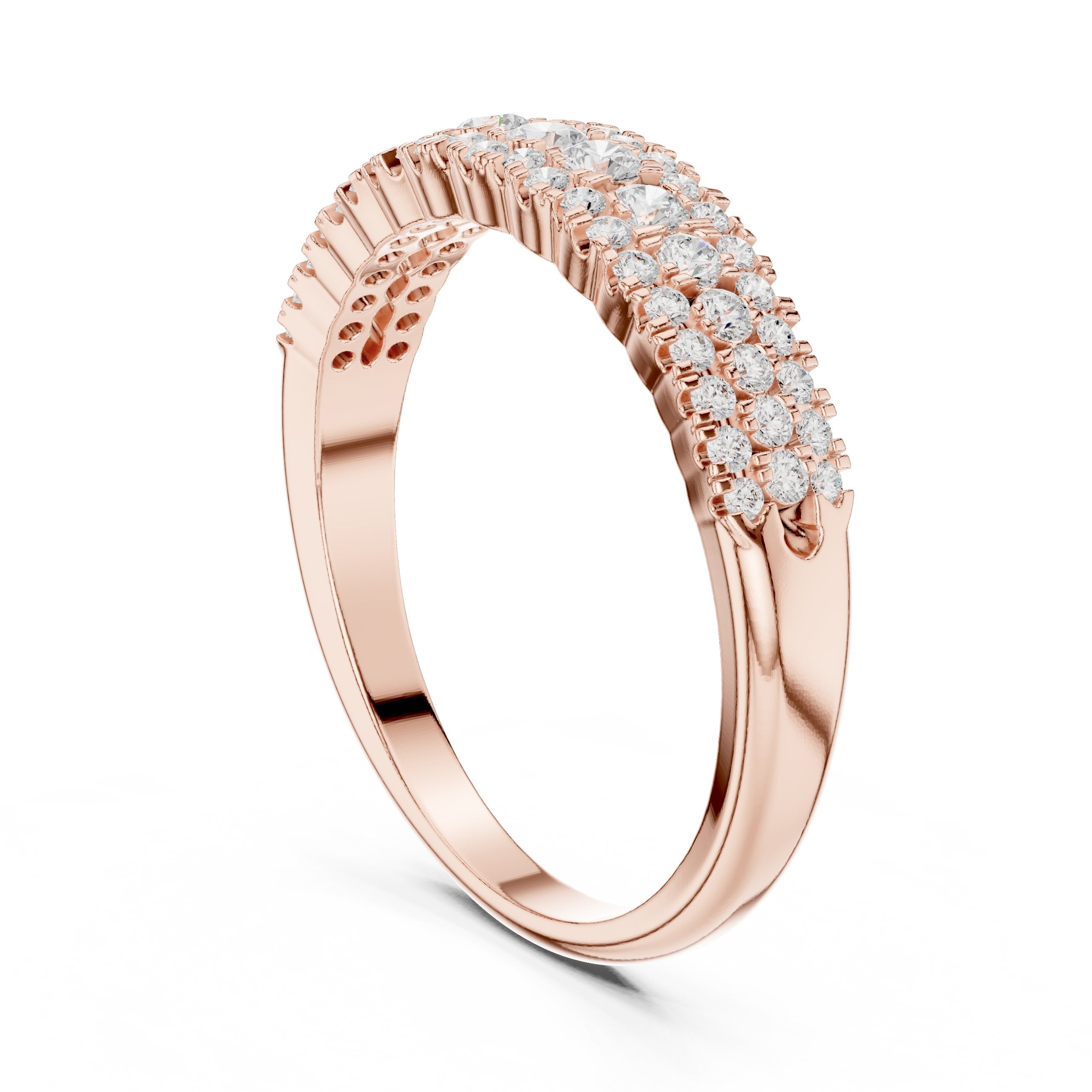 Three Row Diamond Pave Wedding Band in Rose Gold - VYKA Diamonds