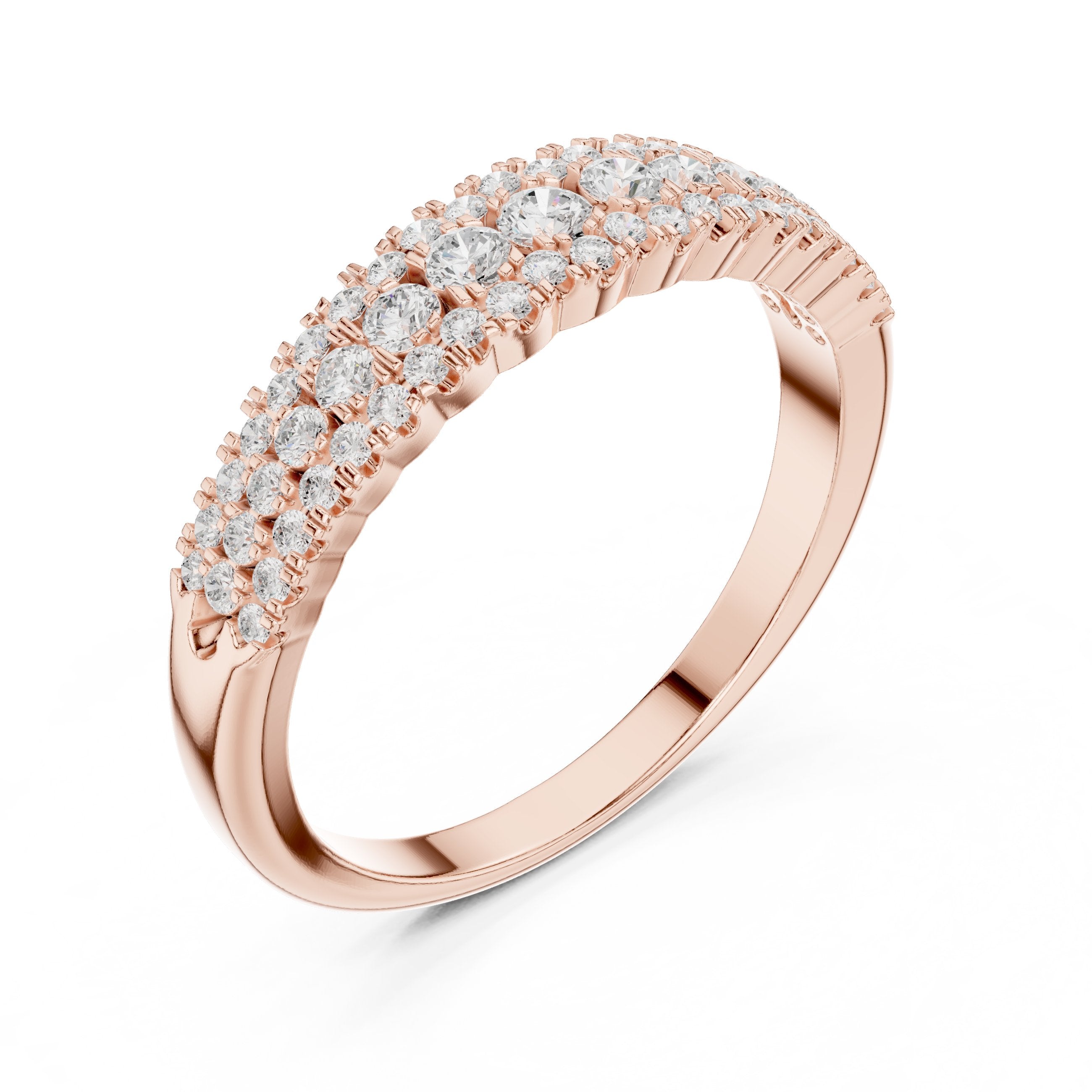 Three Row Diamond Pave Wedding Band in Rose Gold - VYKA Diamonds