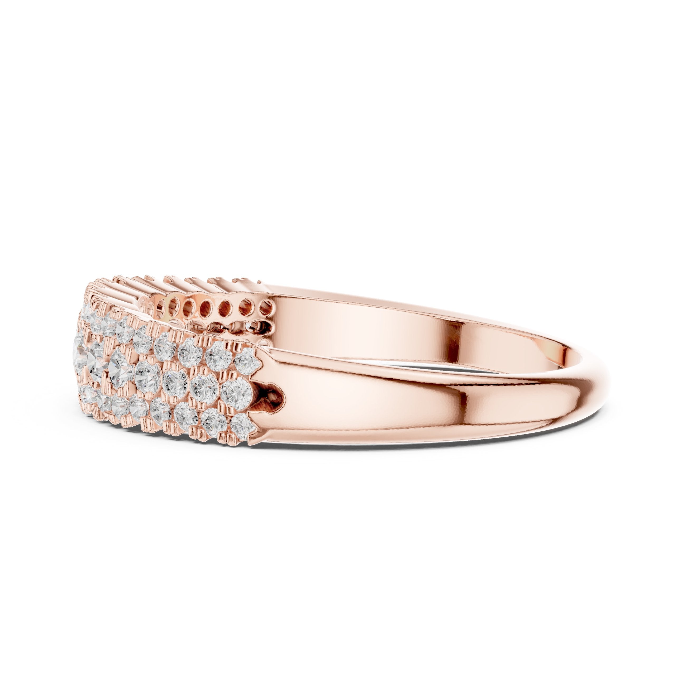Three Row Diamond Pave Wedding Band in Rose Gold - VYKA Diamonds