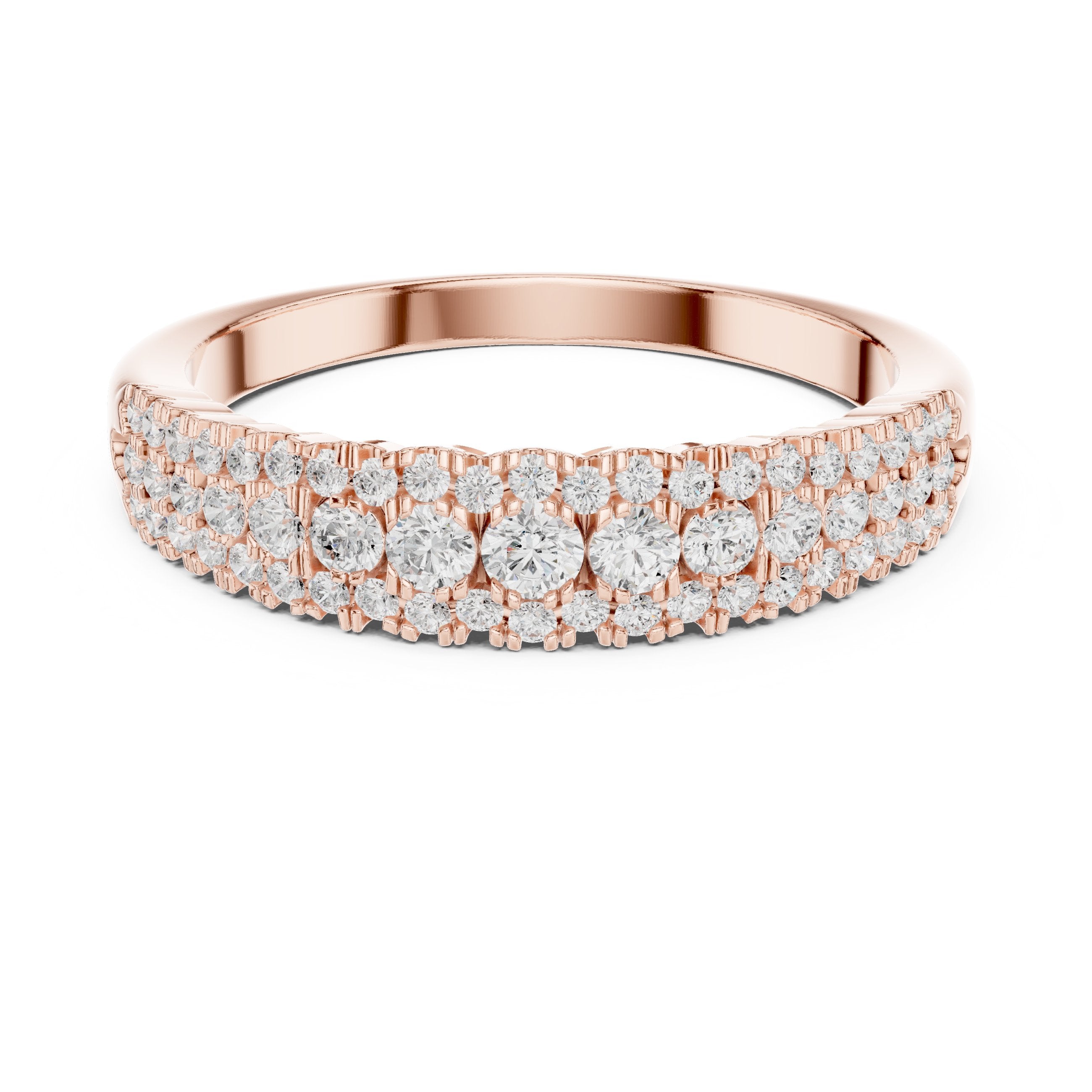 Three Row Diamond Pave Wedding Band in Rose Gold - VYKA Diamonds