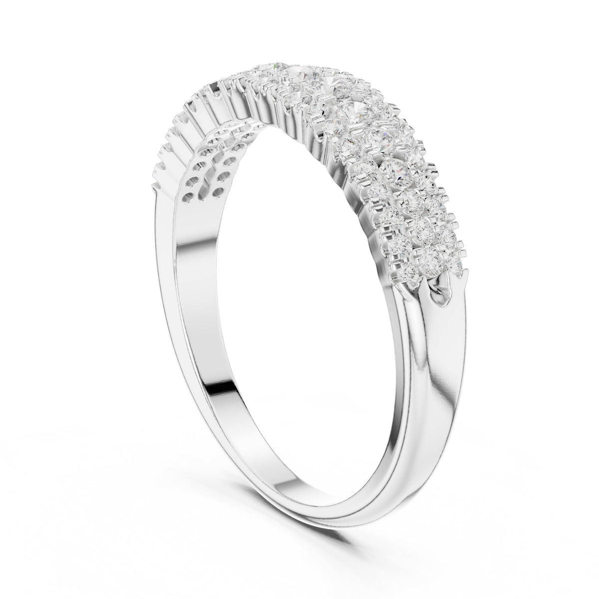 Three Row Diamond Pave Wedding Band