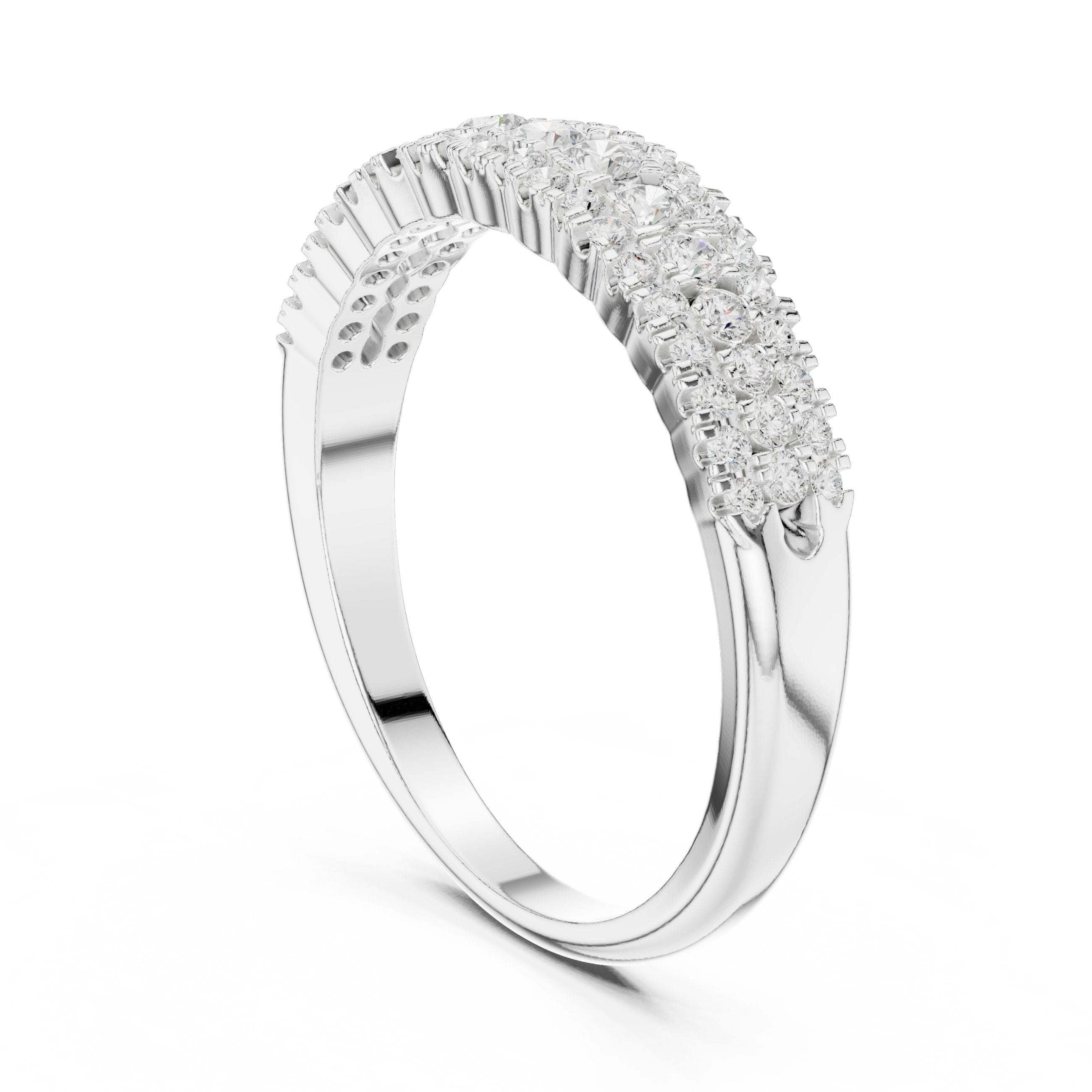 Three Row Diamond Pave Wedding Band in White Gold - VYKA Diamonds