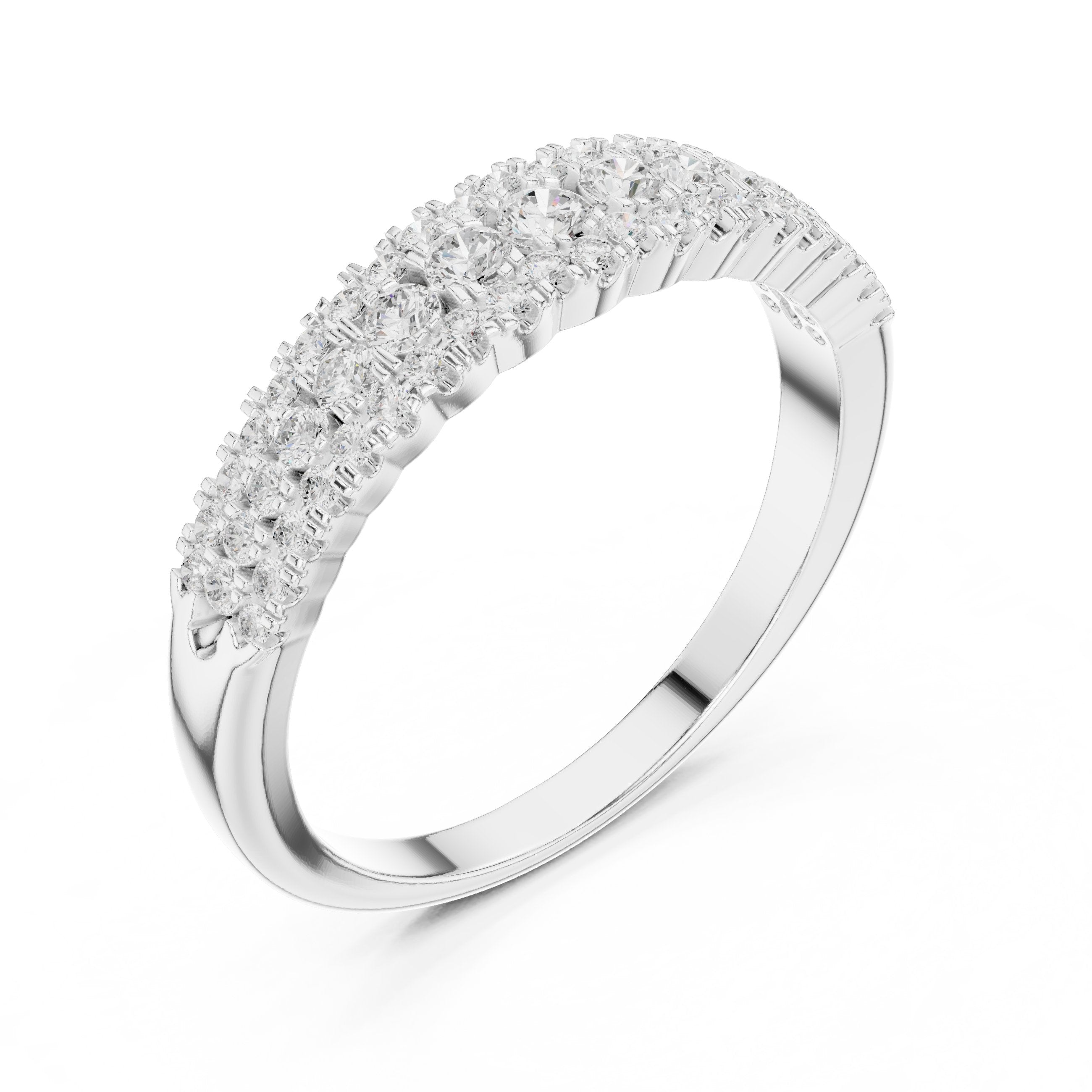 Three Row Diamond Pave Wedding Band in White Gold - VYKA Diamonds
