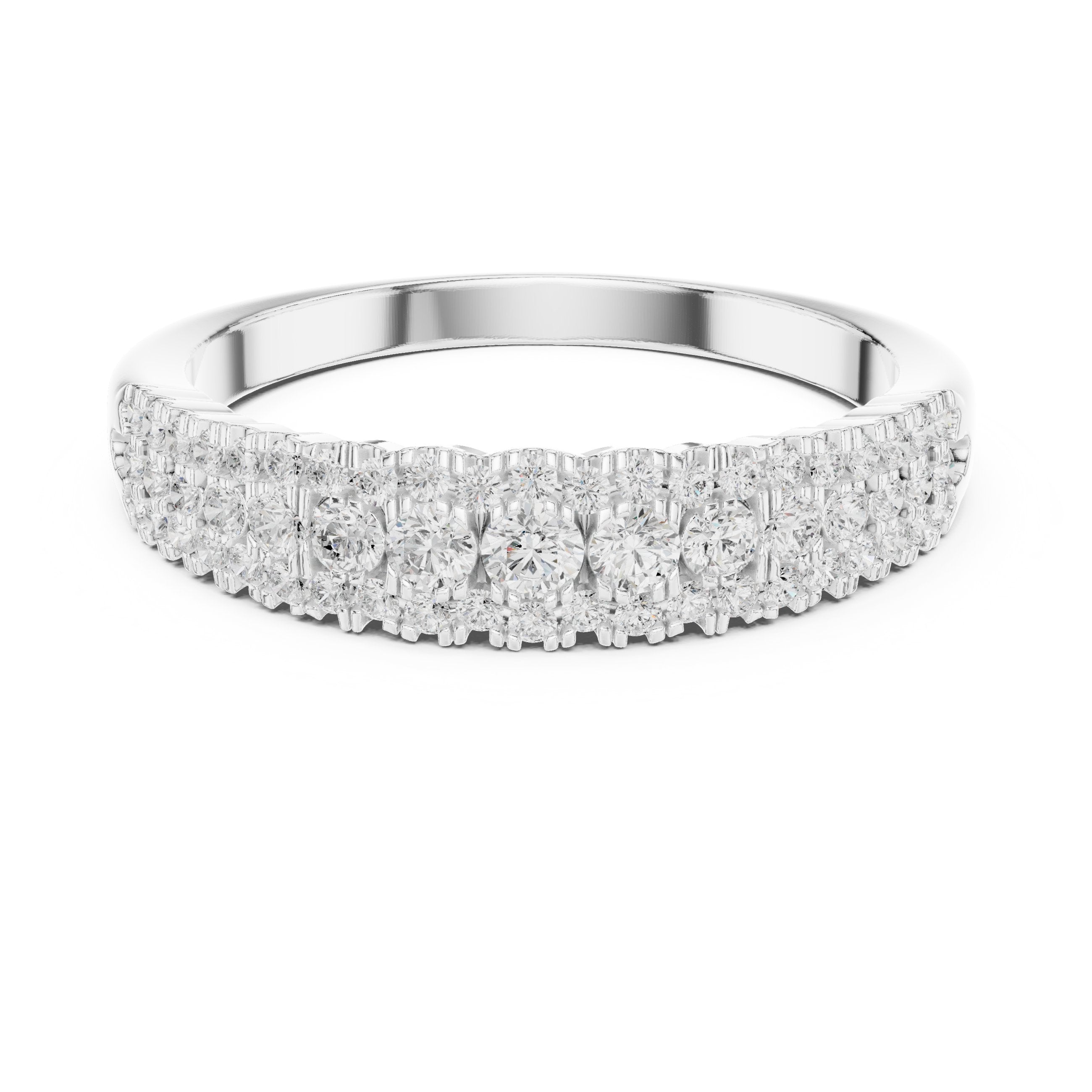 Three Row Diamond Pave Wedding Band in White Gold - VYKA Diamonds