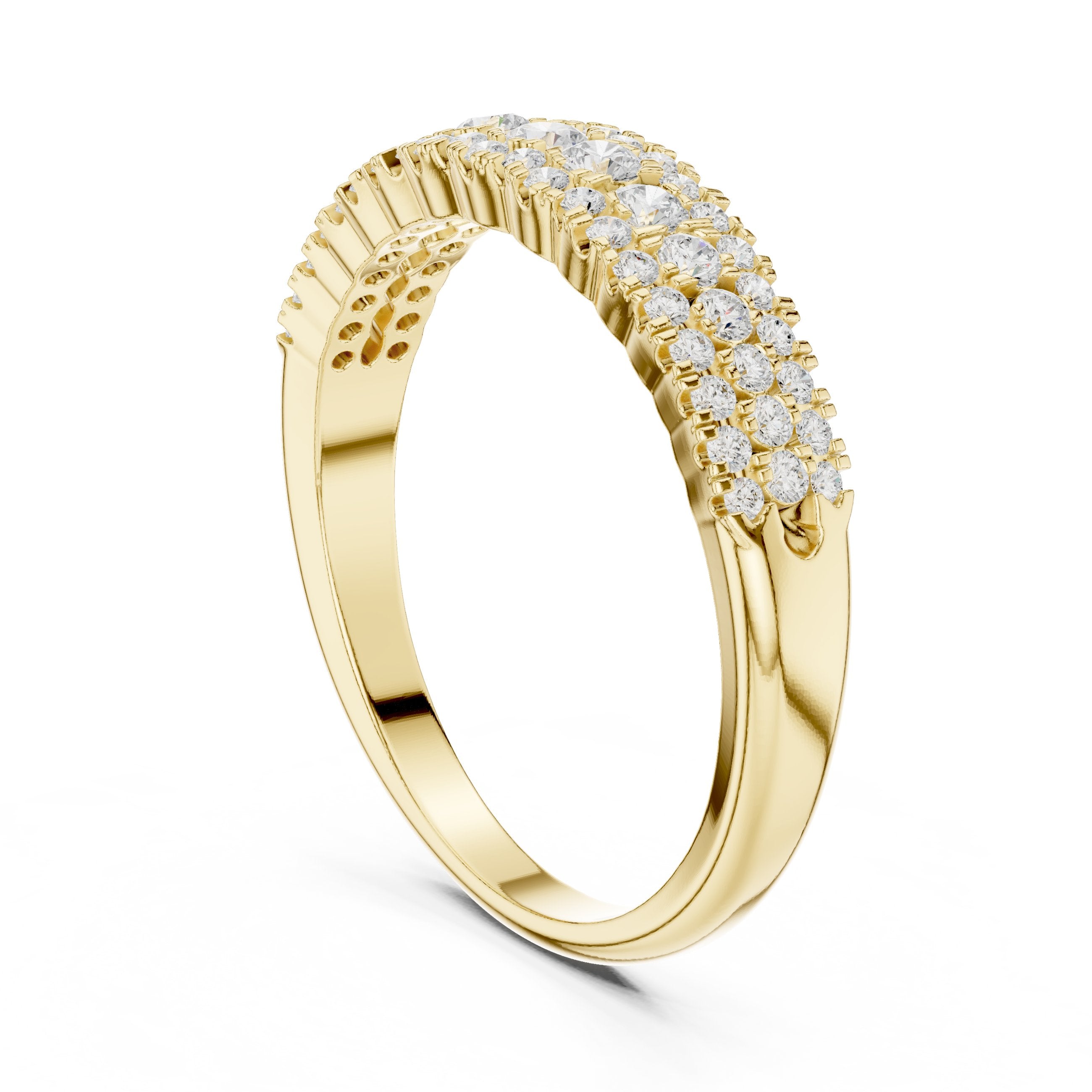 Three Row Diamond Pave Wedding Band in Yellow Gold - VYKA Diamonds