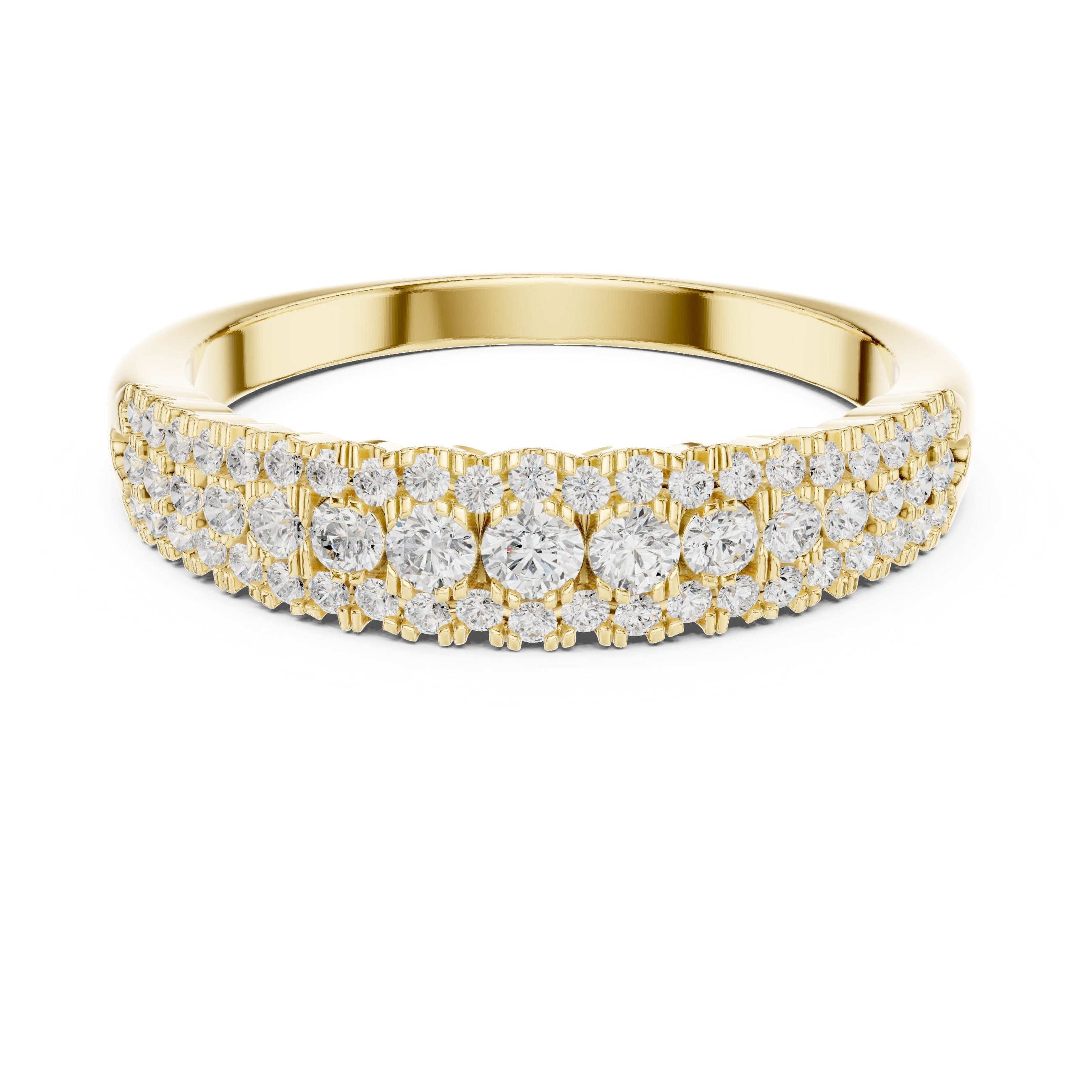 Three Row Diamond Pave Wedding Band in Yellow Gold - VYKA Diamonds