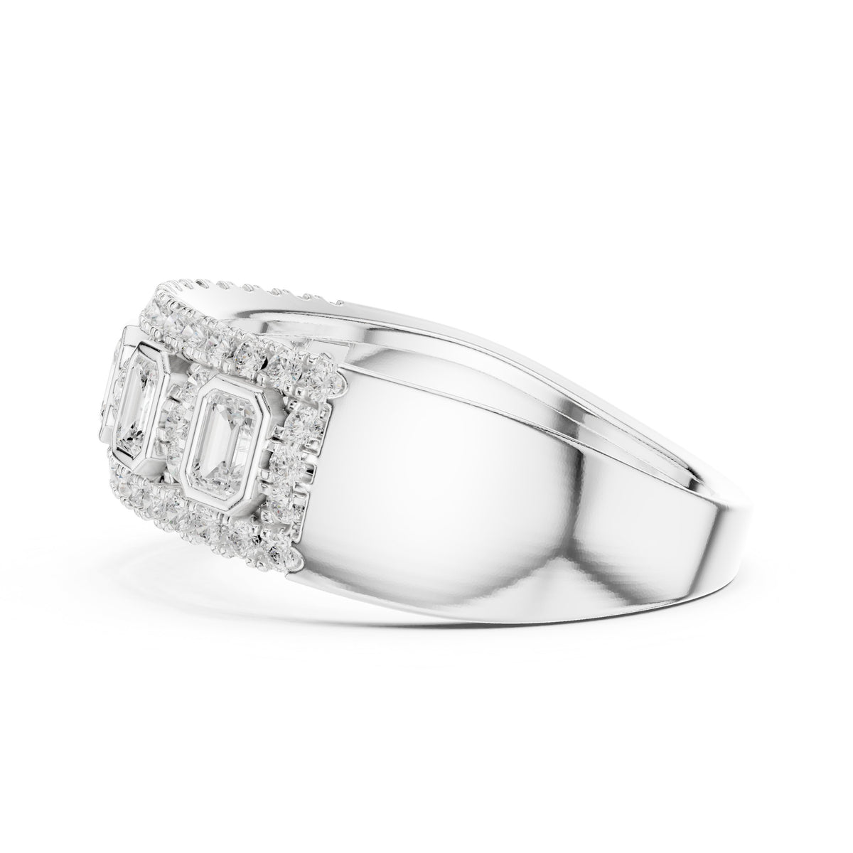 Emerald and Round Diamond Wide Anniversary Band