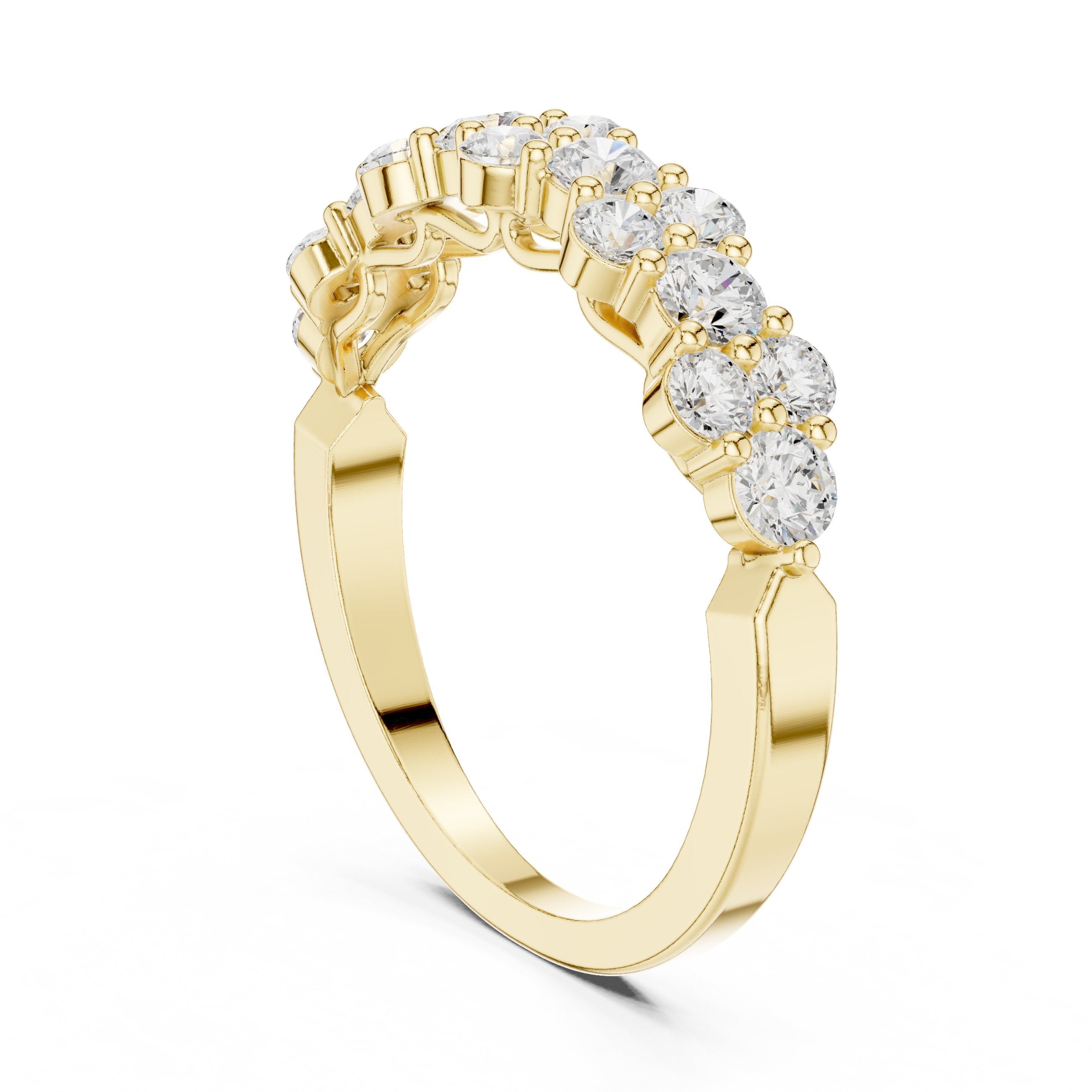 Round Diamond Cluster Half Eternity Band in Yellow Gold - VYKA Diamonds