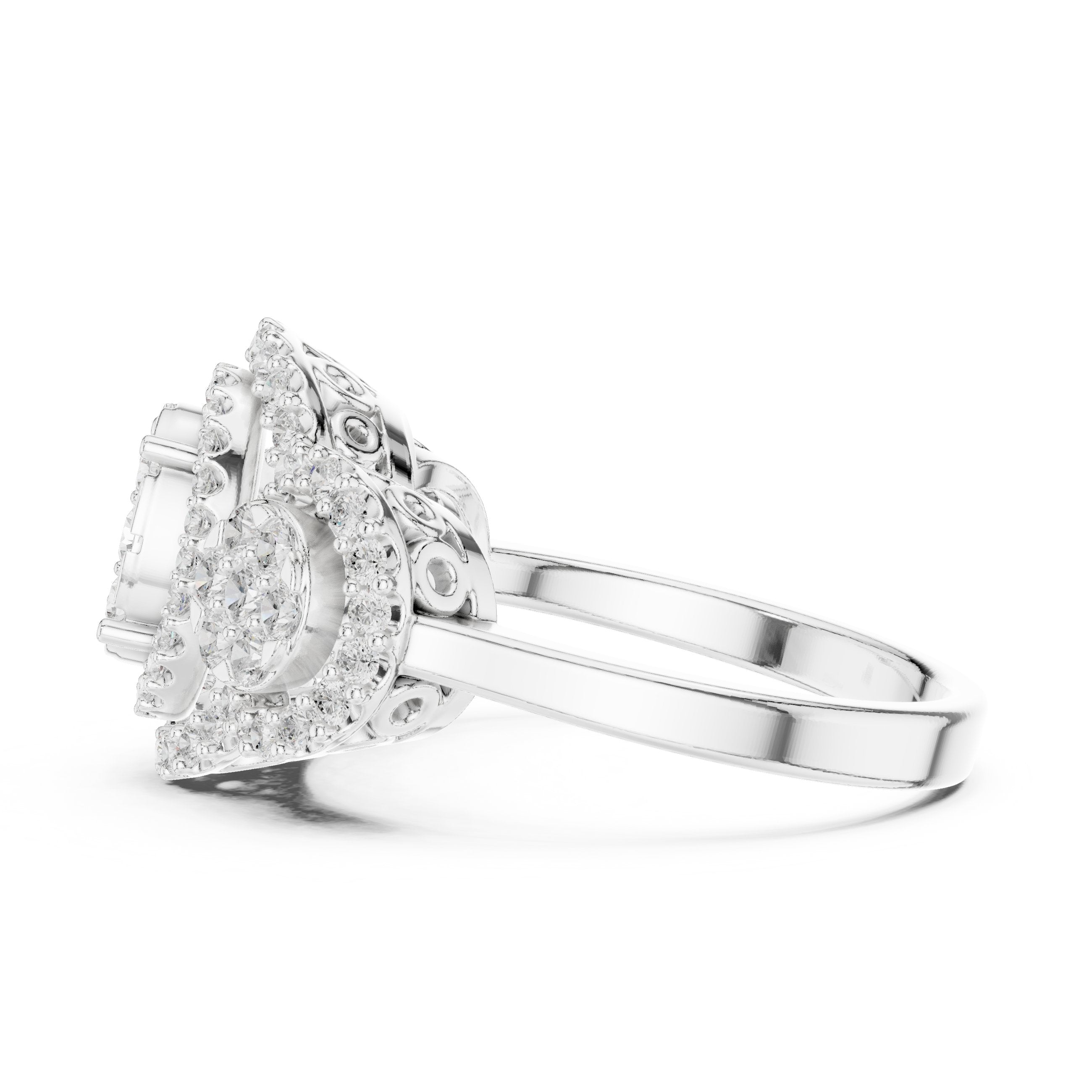 Round Diamond Triple Cluster Halo Constellation Engagement Ring in White Gold - VYKA Diamonds