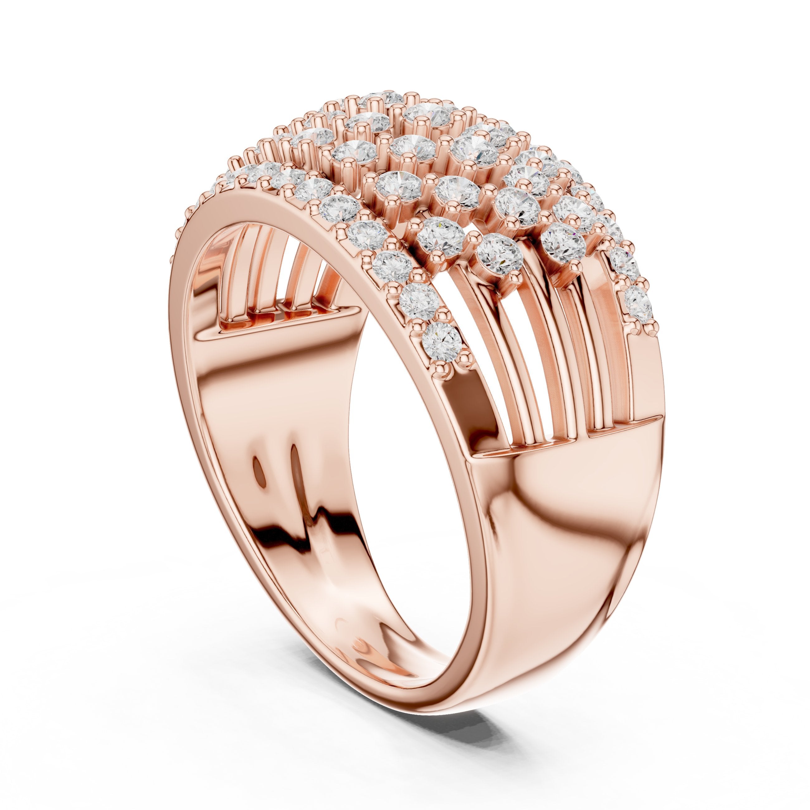 Round Diamond Wide Lattice Pavé Anniversary Band in Rose Gold - VYKA Diamonds