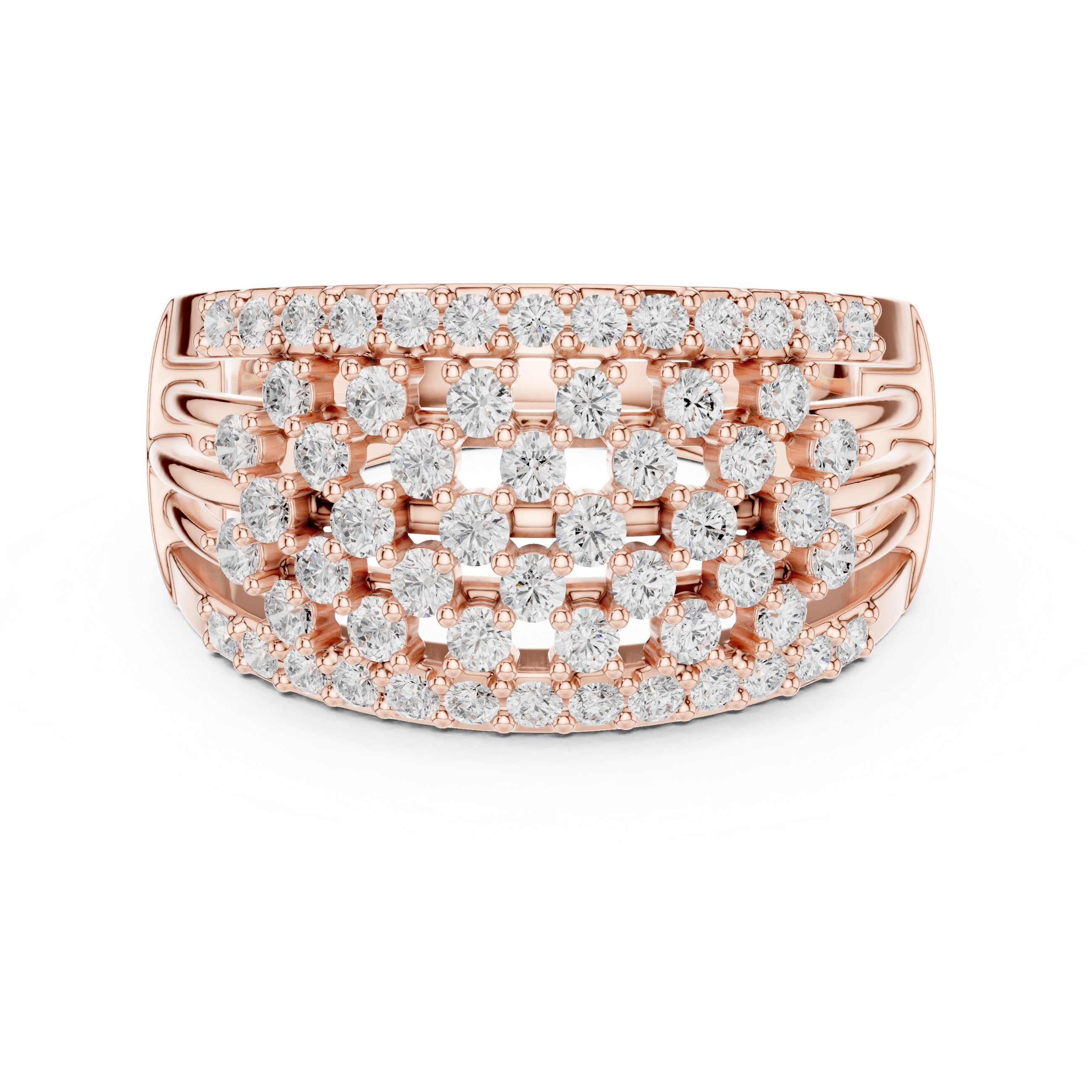 Round Diamond Wide Lattice Pavé Anniversary Band in Rose Gold - VYKA Diamonds