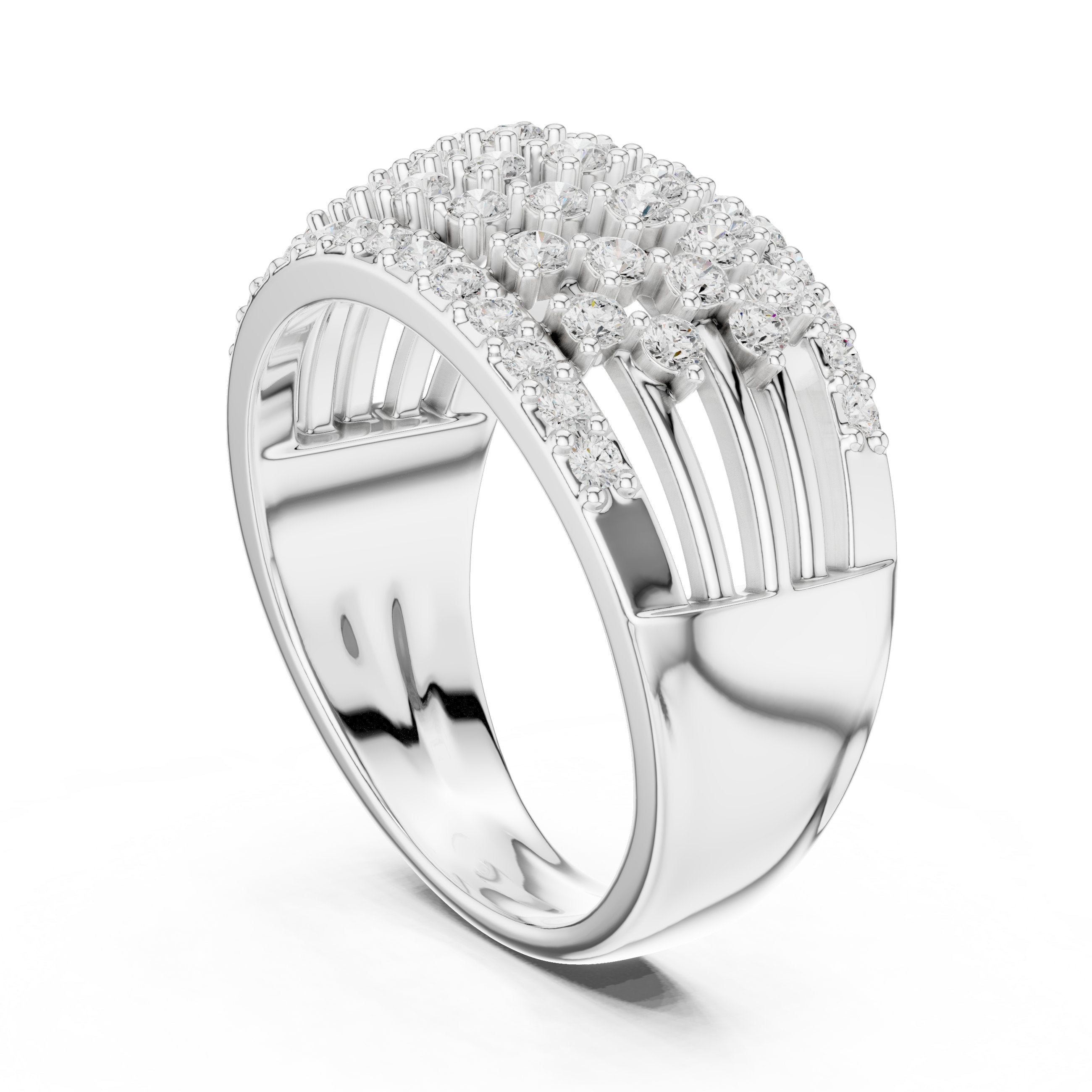 Round Diamond Wide Lattice Pavé Anniversary Band in White Gold - VYKA Diamonds