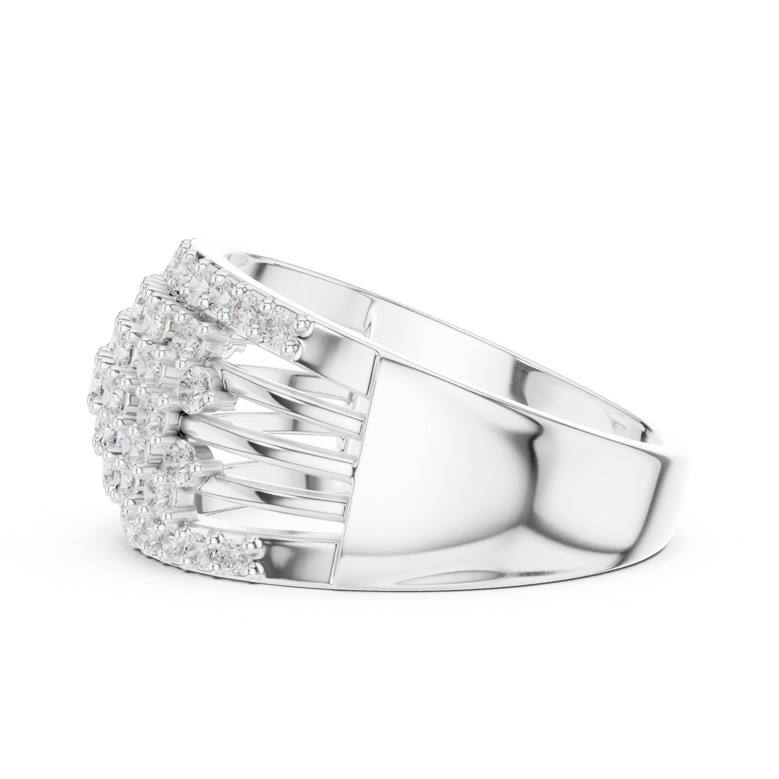 Round Diamond Wide Lattice Pavé Anniversary Band in White Gold - VYKA Diamonds