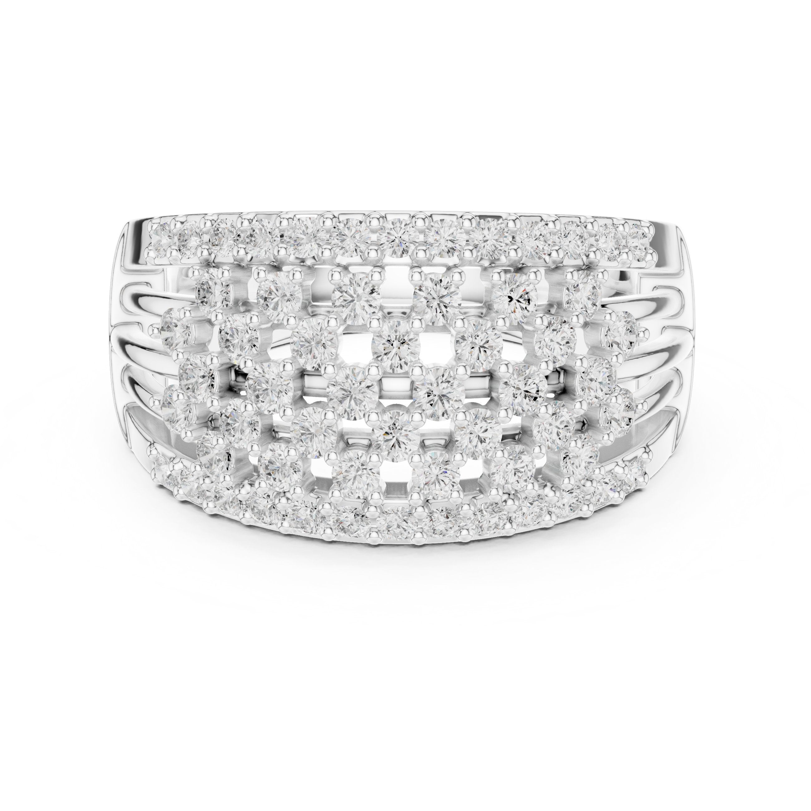 Round Diamond Wide Lattice Pavé Anniversary Band in White Gold - VYKA Diamonds