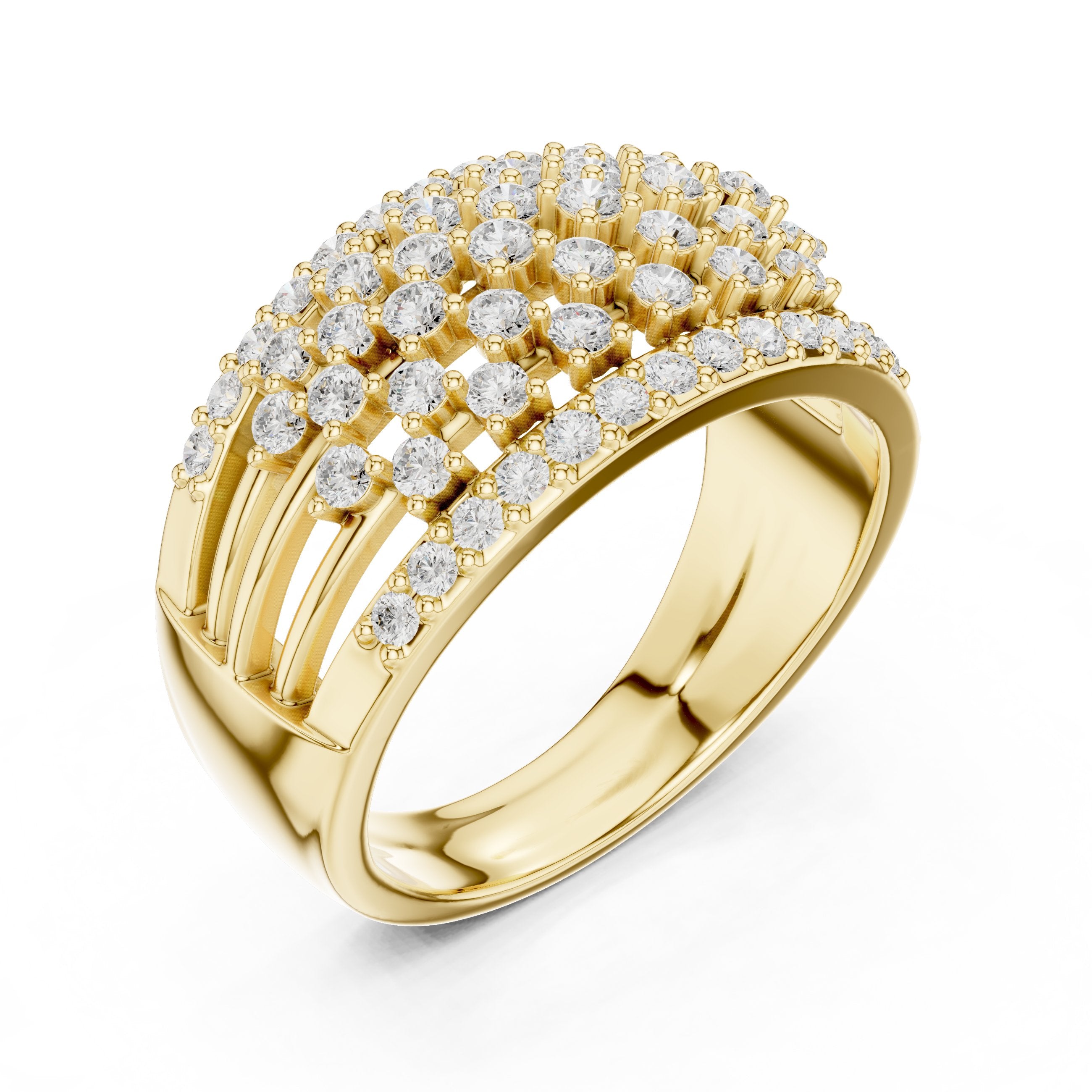 Round Diamond Wide Lattice Pavé Anniversary Band in Yellow Gold - VYKA Diamonds