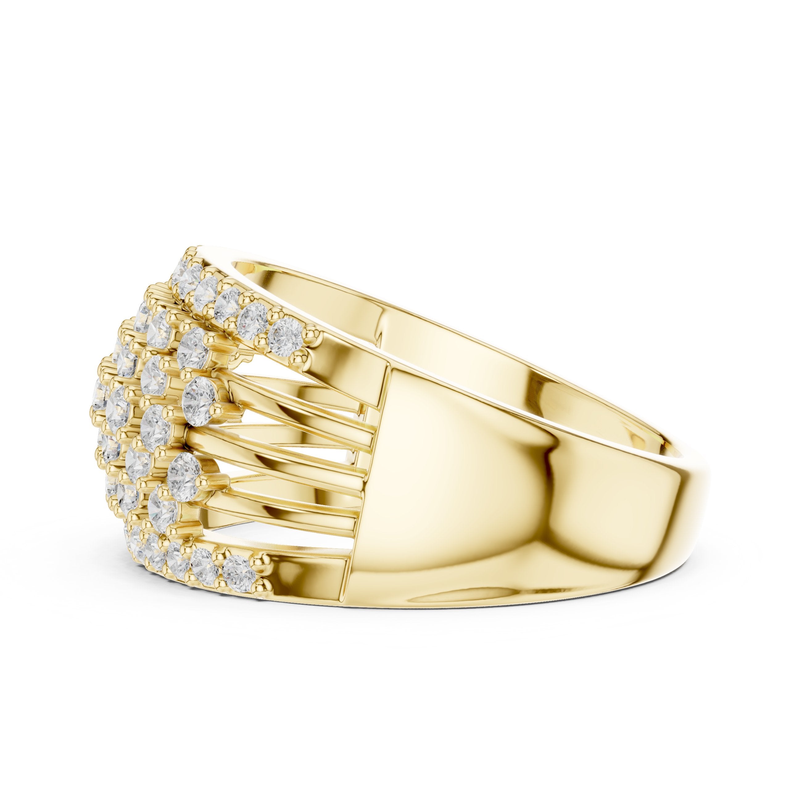Round Diamond Wide Lattice Pavé Anniversary Band in Yellow Gold - VYKA Diamonds