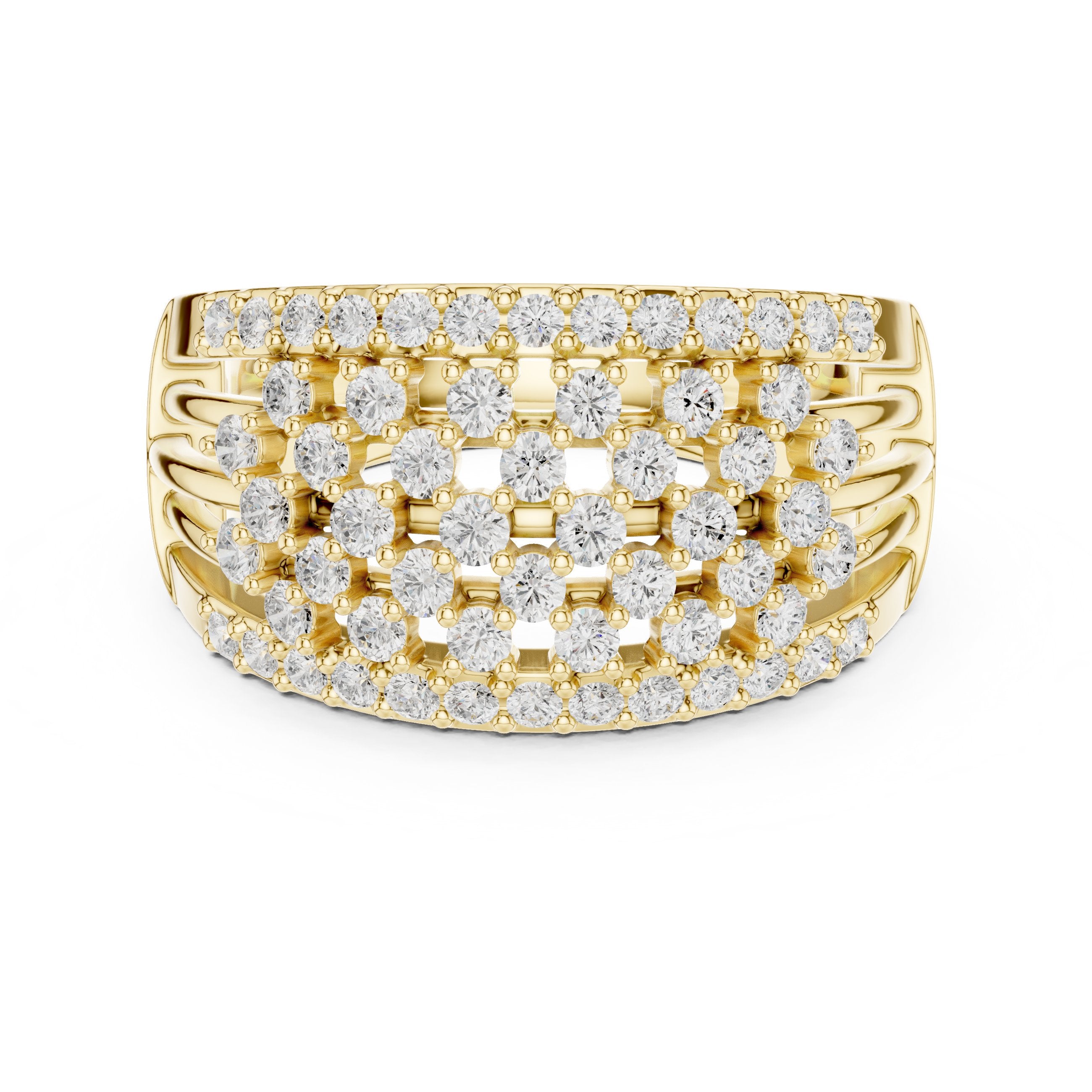 Round Diamond Wide Lattice Pavé Anniversary Band in Yellow Gold - VYKA Diamonds