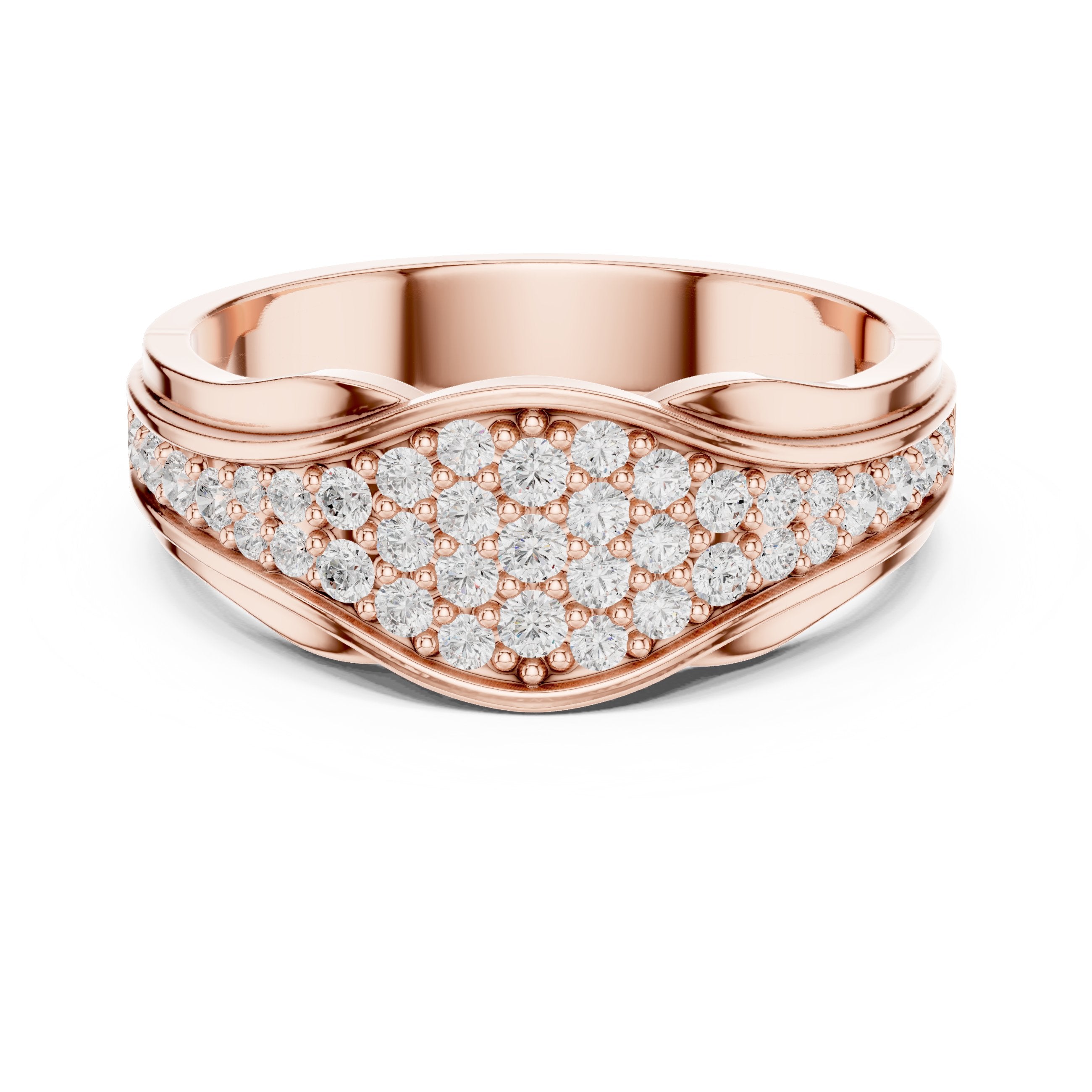 Round Diamond Wave Pavé Anniversary Band in Rose Gold - VYKA Diamonds