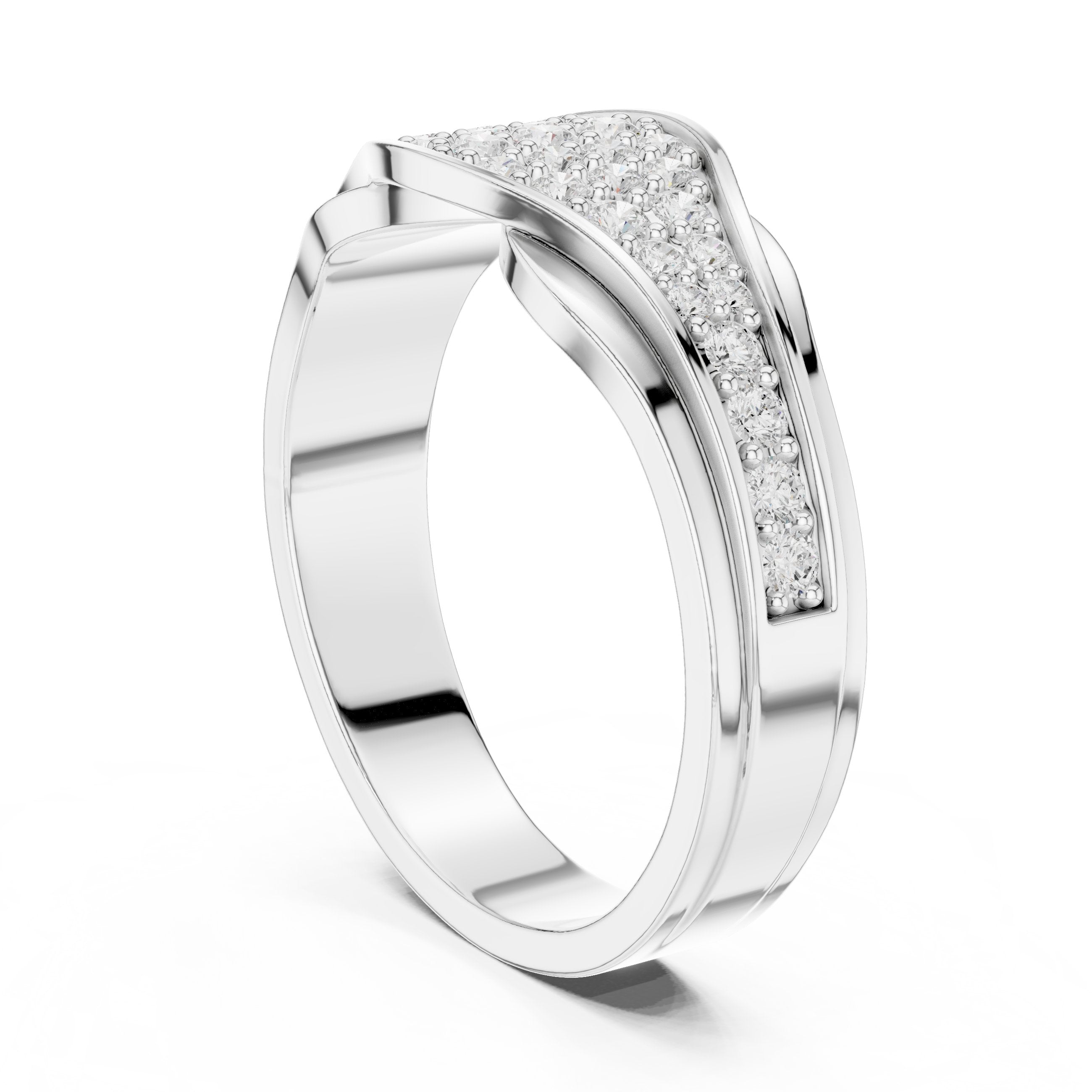Round Diamond Wave Pavé Anniversary Band in White Gold - VYKA Diamonds