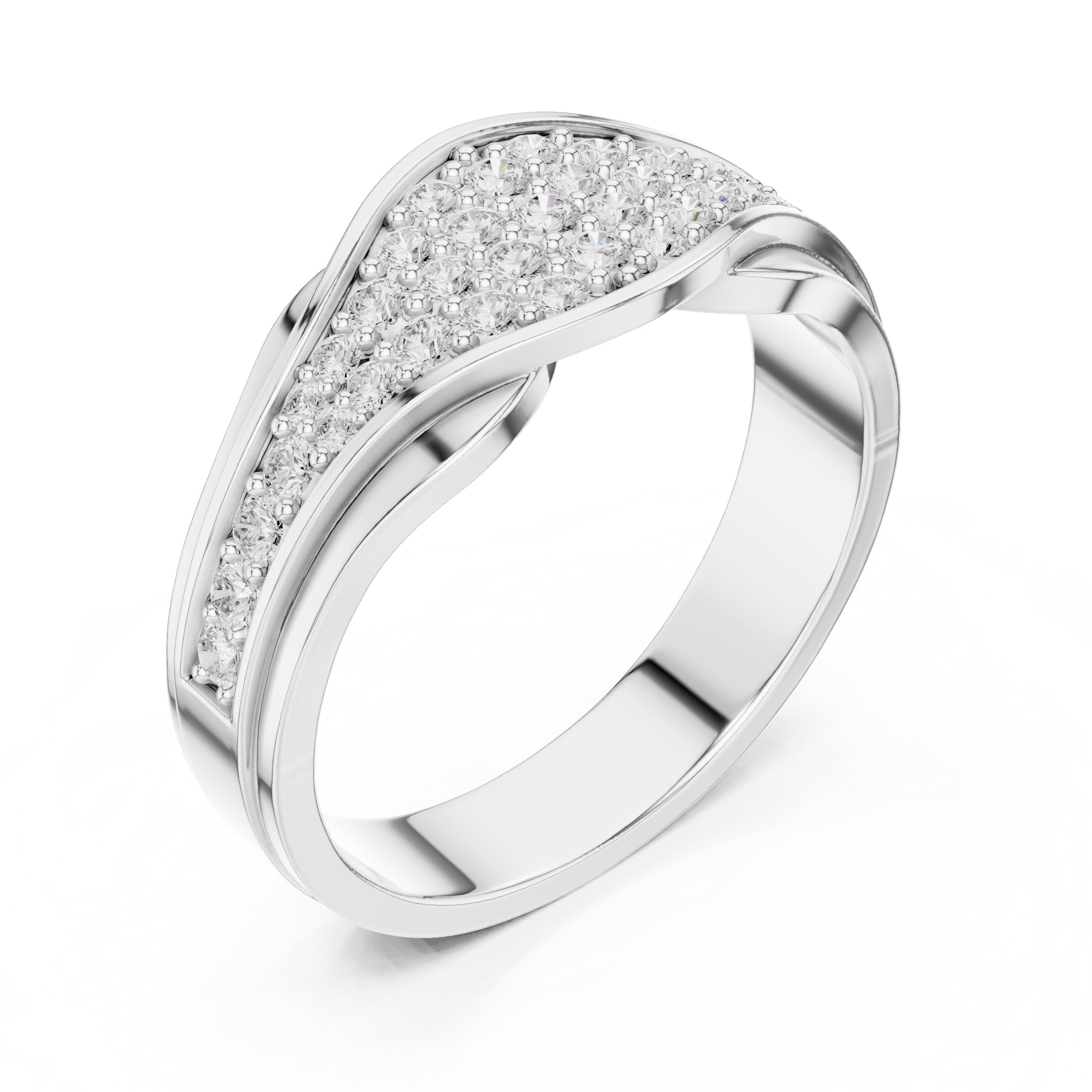Round Diamond Wave Pavé Anniversary Band in White Gold - VYKA Diamonds
