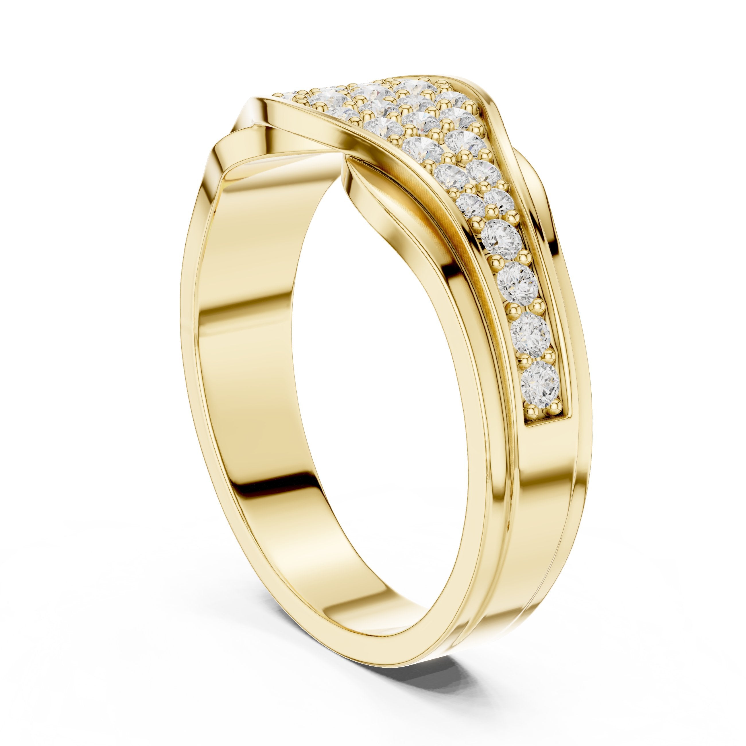 Round Diamond Wave Pavé Anniversary Band in Yellow Gold - VYKA Diamonds