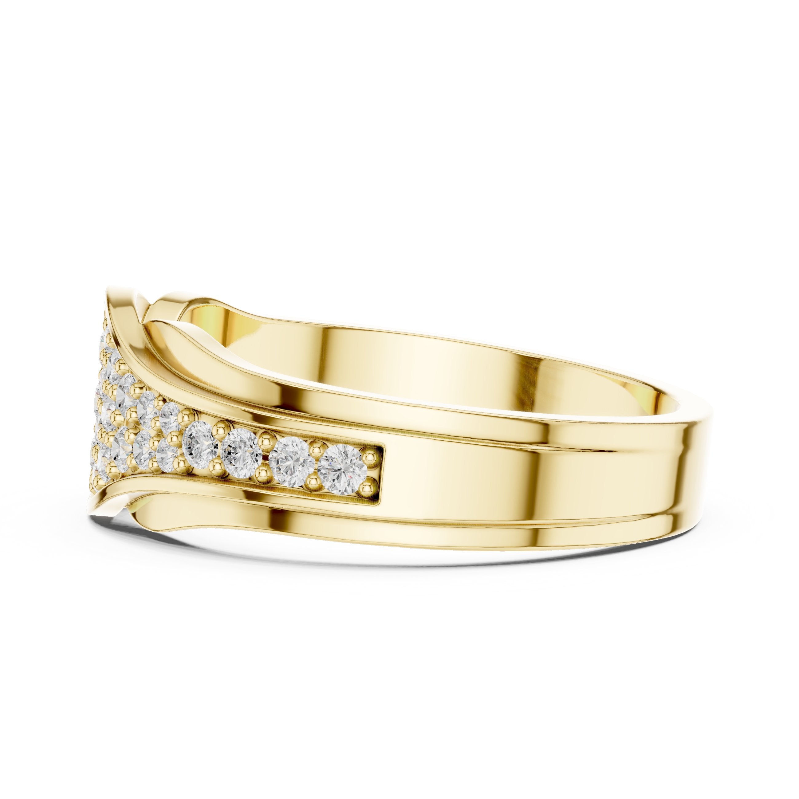 Round Diamond Wave Pavé Anniversary Band in Yellow Gold - VYKA Diamonds