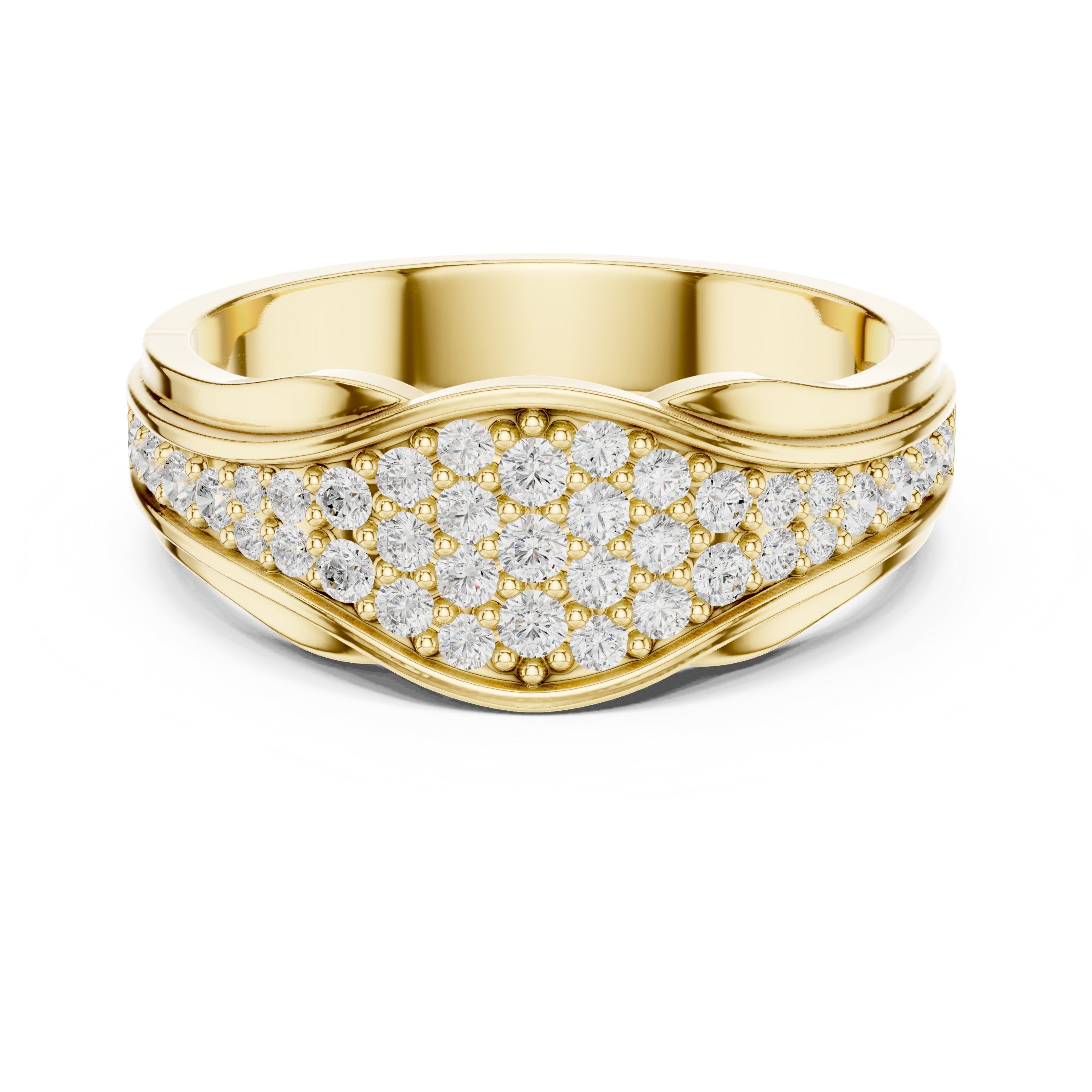 Round Diamond Wave Pavé Anniversary Band in Yellow Gold - VYKA Diamonds