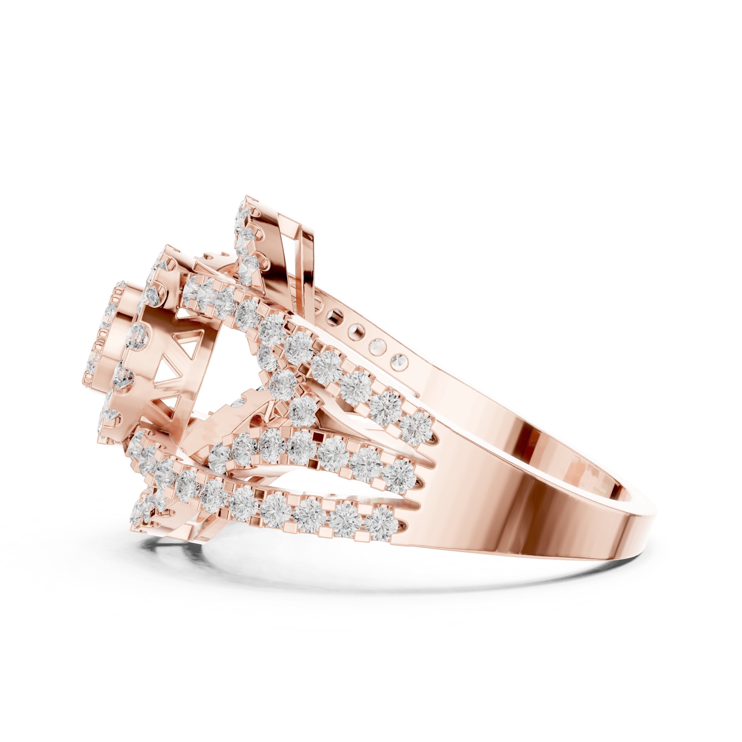 Round Diamond Cluster Statement Engagement Ring with Open Chain Sides in Rose Gold - VYKA Diamonds