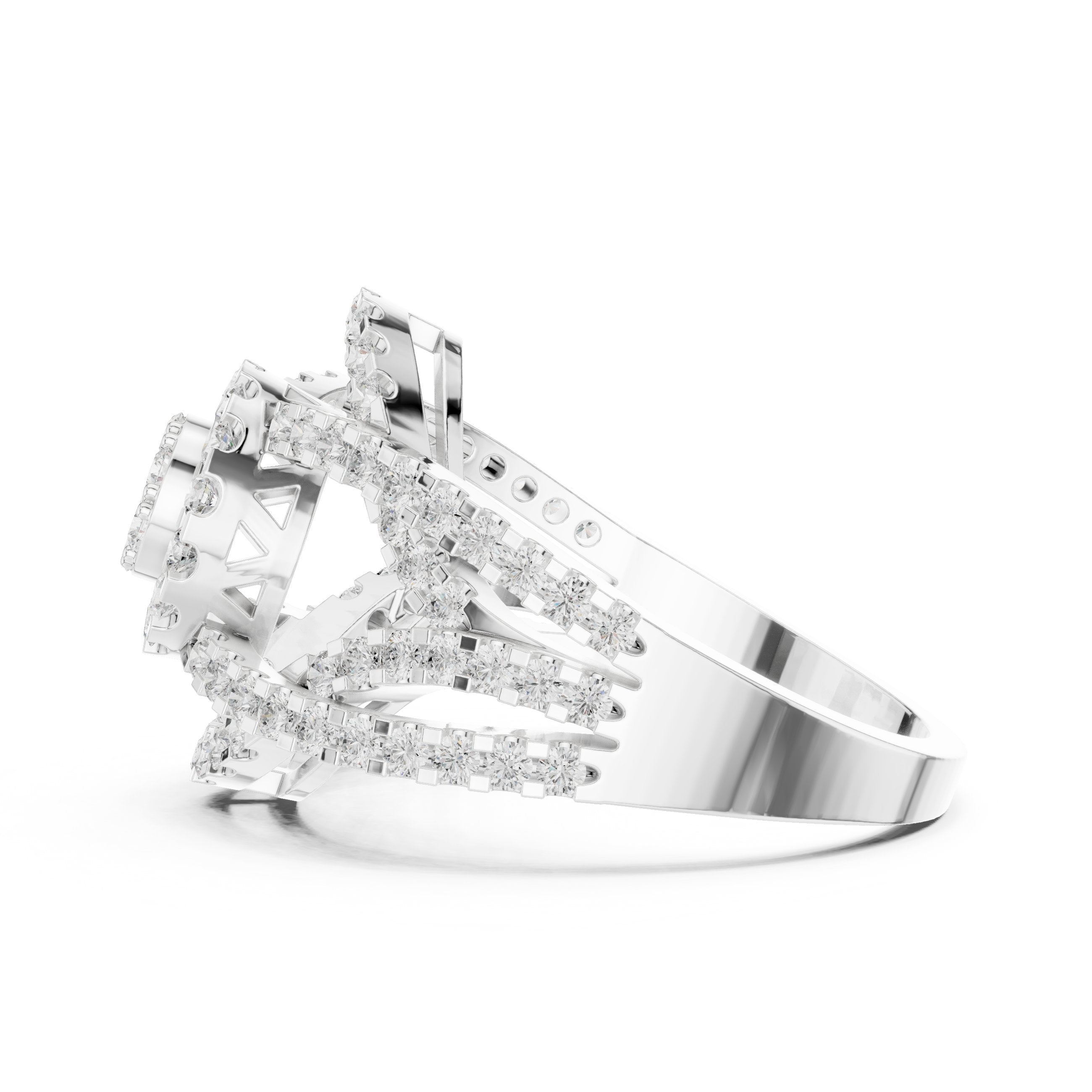 Round Diamond Cluster Statement Engagement Ring with Open Chain Sides in White Gold - VYKA Diamonds