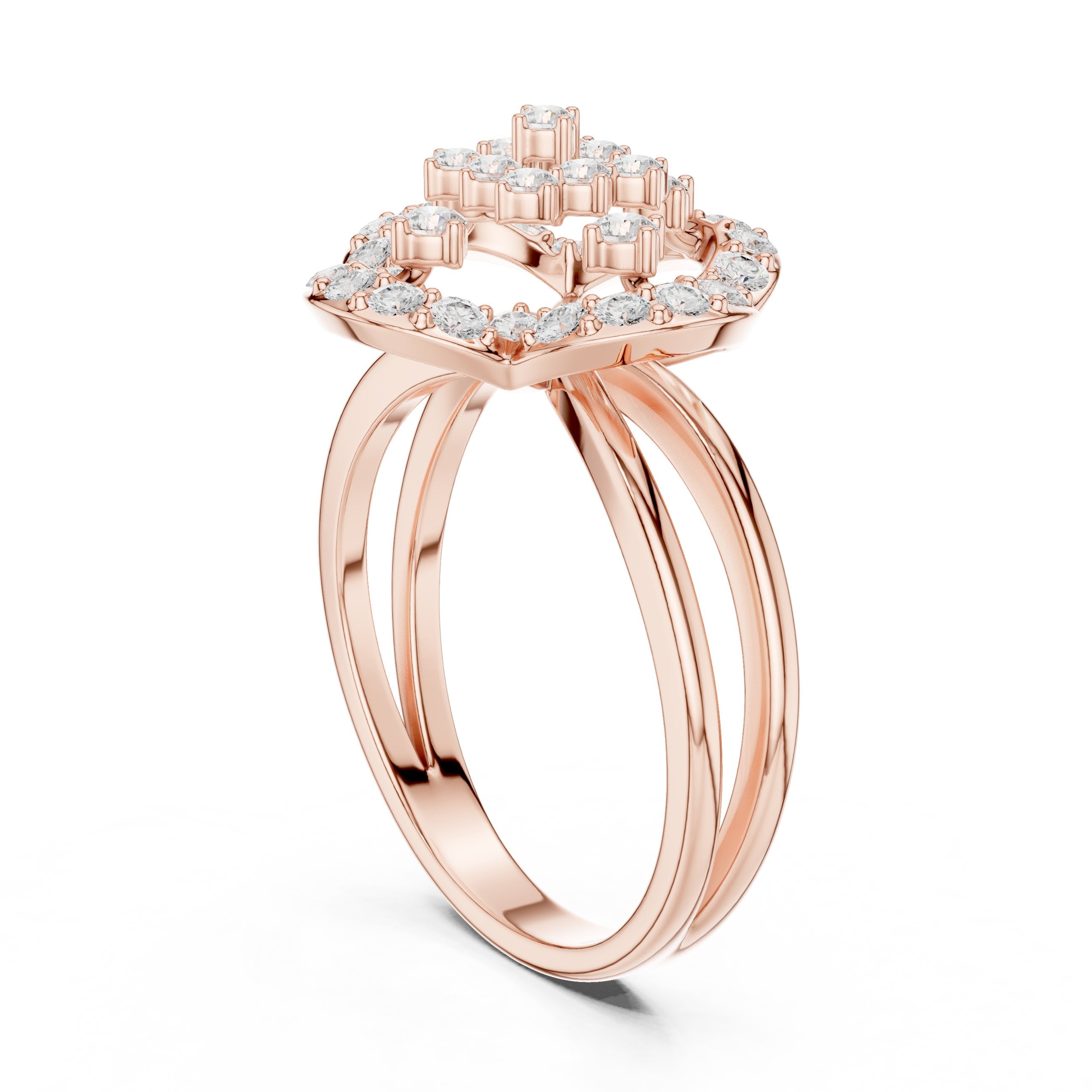 Round Diamond Quatrefoil Constellation Engagement Ring in Rose Gold - VYKA Diamonds