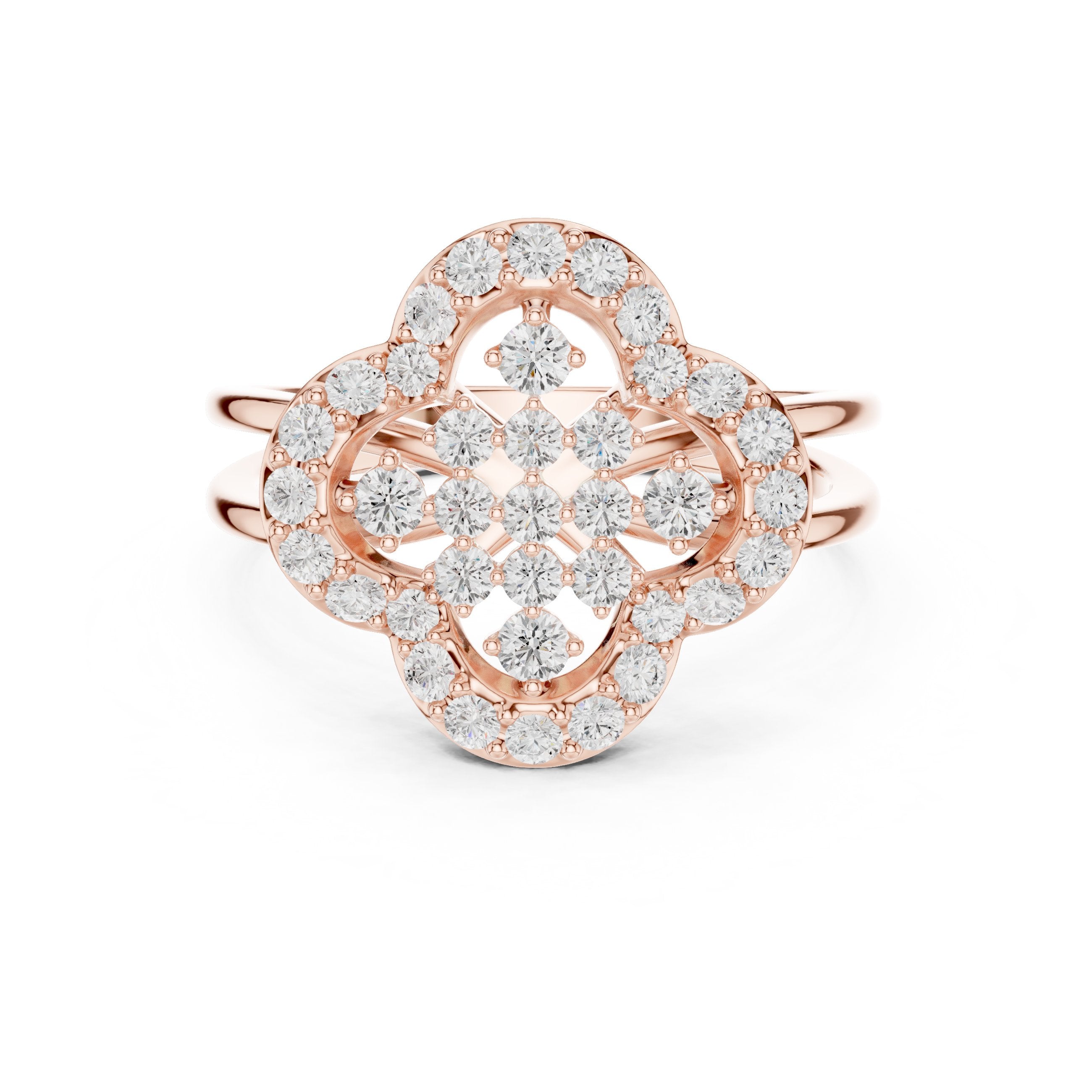 Round Diamond Quatrefoil Constellation Engagement Ring in Rose Gold - VYKA Diamonds