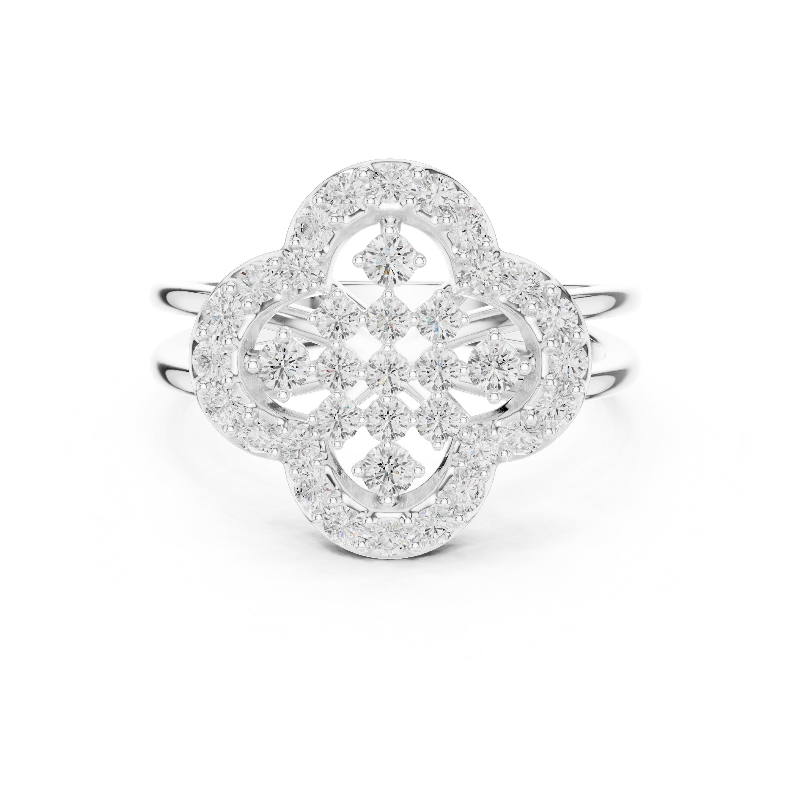 Round Diamond Quatrefoil Constellation Engagement Ring in White Gold - VYKA Diamonds