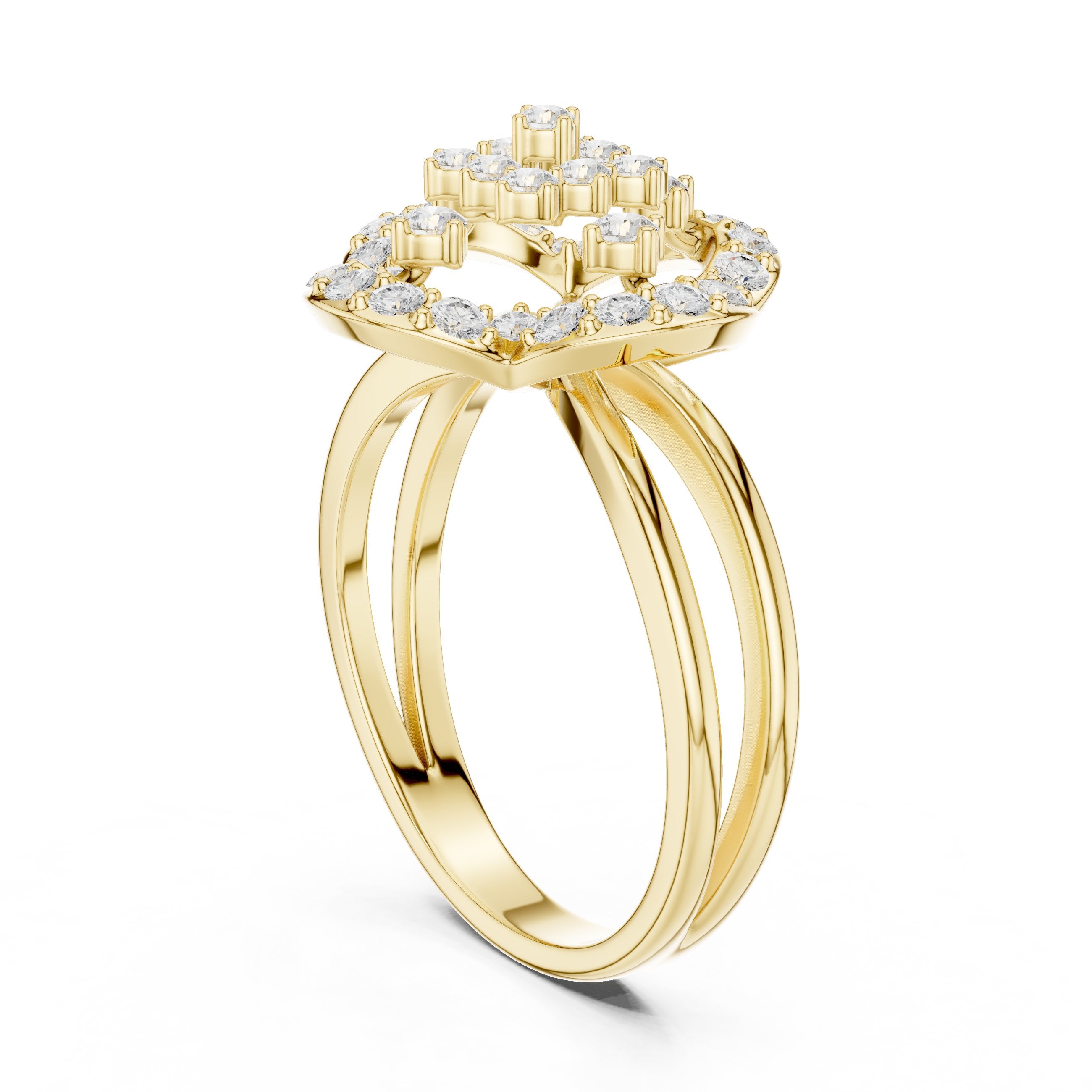 Round Diamond Quatrefoil Constellation Engagement Ring in Yellow Gold - VYKA Diamonds