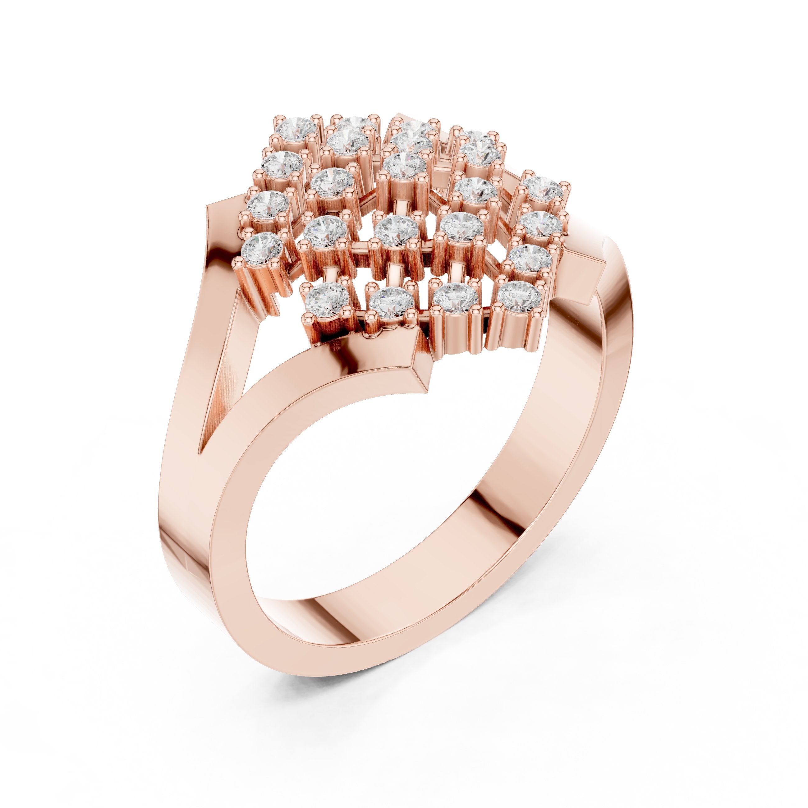 Round Diamond Diamond-Shape Cluster Engagement Ring with Split Shank in Rose Gold - VYKA Diamonds