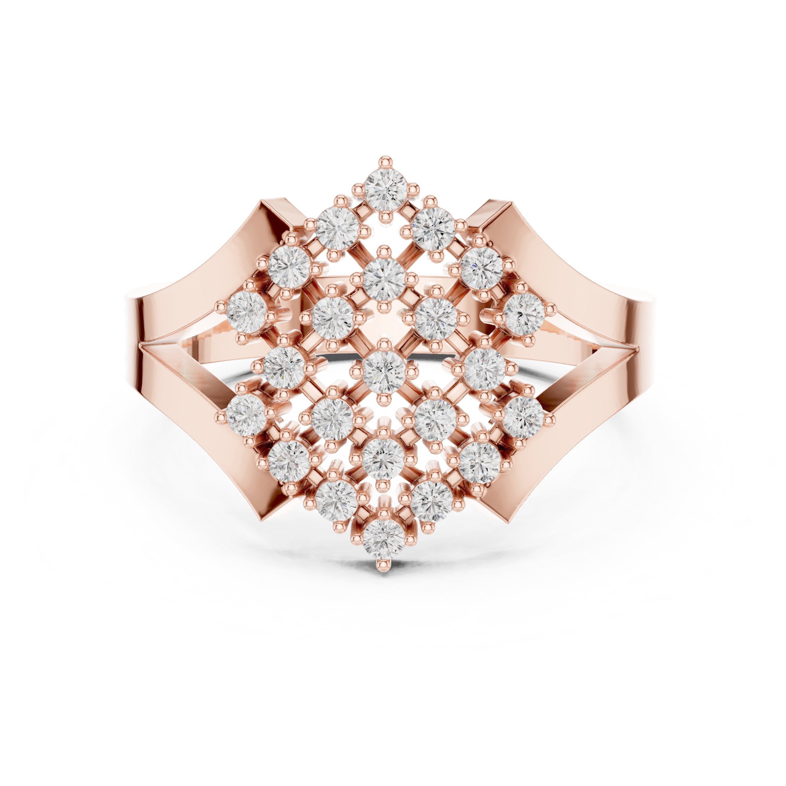Round Diamond Diamond-Shape Cluster Engagement Ring with Split Shank in Rose Gold - VYKA Diamonds