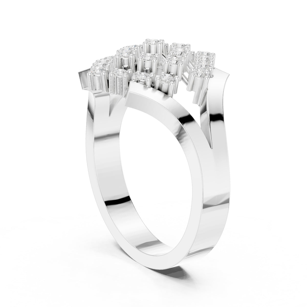 Round Diamond Diamond-Shape Cluster Engagement Ring with Split Shank