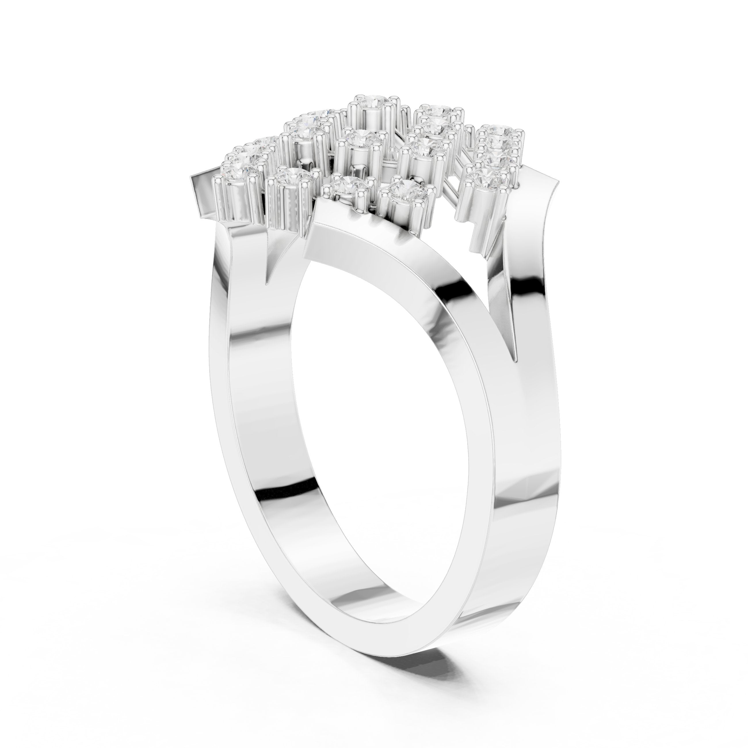 Round Diamond Diamond-Shape Cluster Engagement Ring with Split Shank in White Gold - VYKA Diamonds