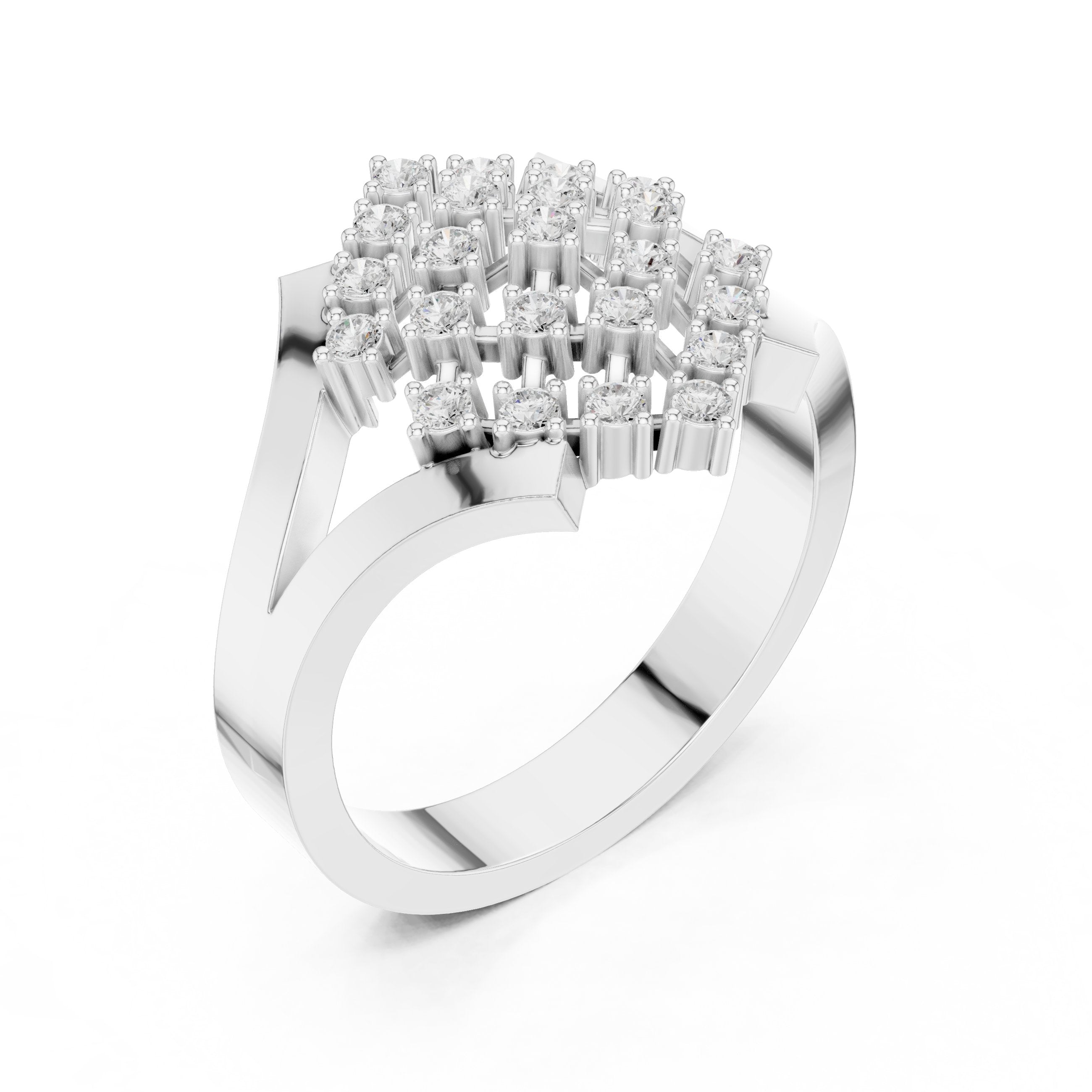 Round Diamond Diamond-Shape Cluster Engagement Ring with Split Shank in White Gold - VYKA Diamonds