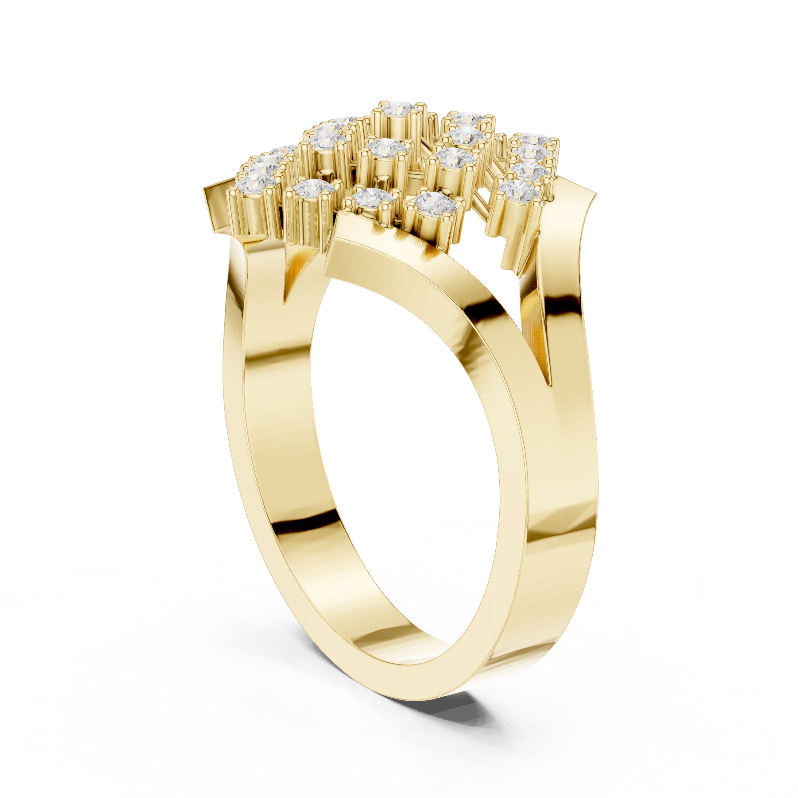 Round Diamond Diamond-Shape Cluster Engagement Ring with Split Shank in Yellow Gold - VYKA Diamonds
