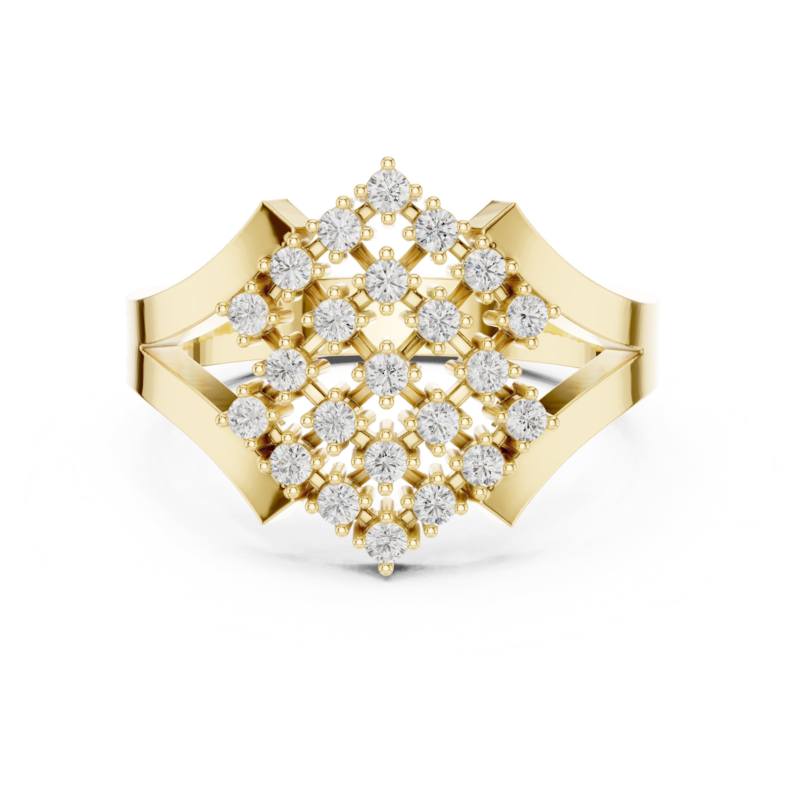 Round Diamond Diamond-Shape Cluster Engagement Ring with Split Shank in Yellow Gold - VYKA Diamonds