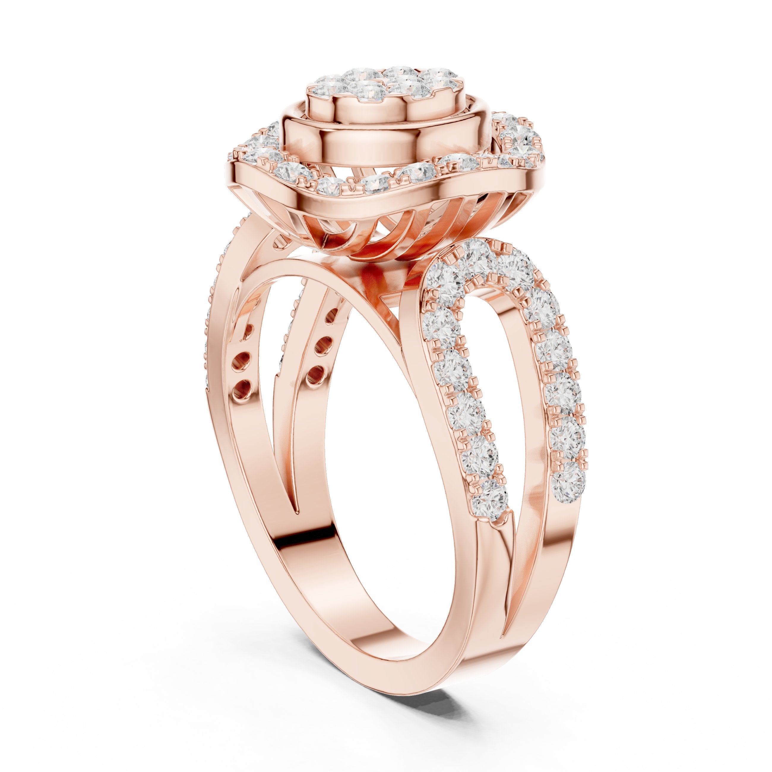 Round Diamond Oval Cluster Medallion Constellation Engagement Ring in Rose Gold - VYKA Diamonds