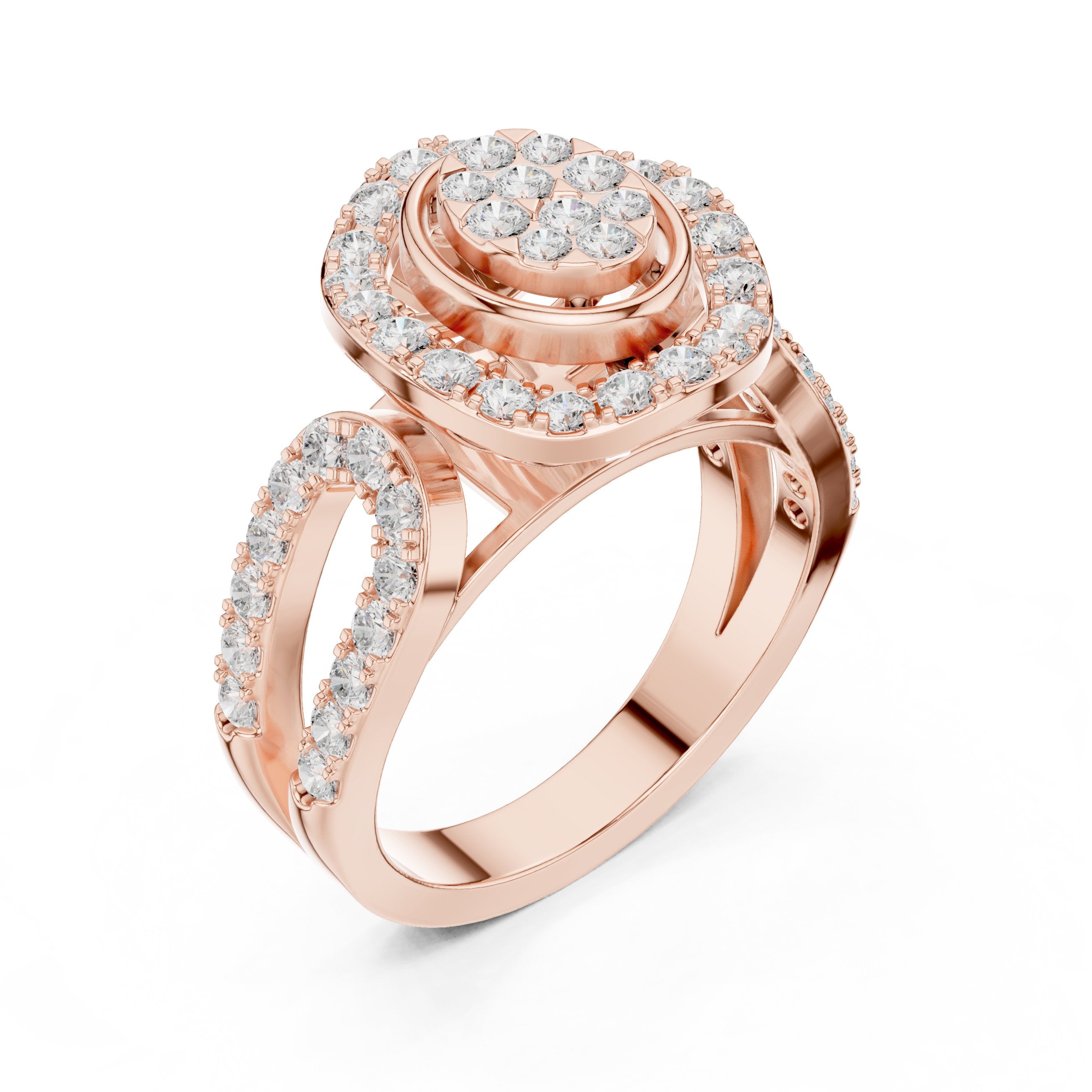 Round Diamond Oval Cluster Medallion Constellation Engagement Ring in Rose Gold - VYKA Diamonds